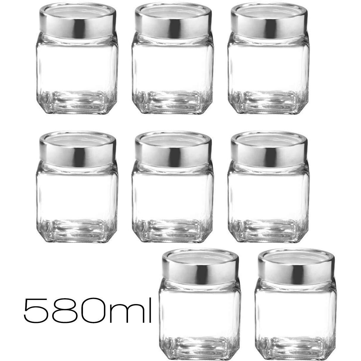 Vency Cube Jar 580Ml, Transparent Storage Container Glass Jar For Spices And More (Set Of 8)