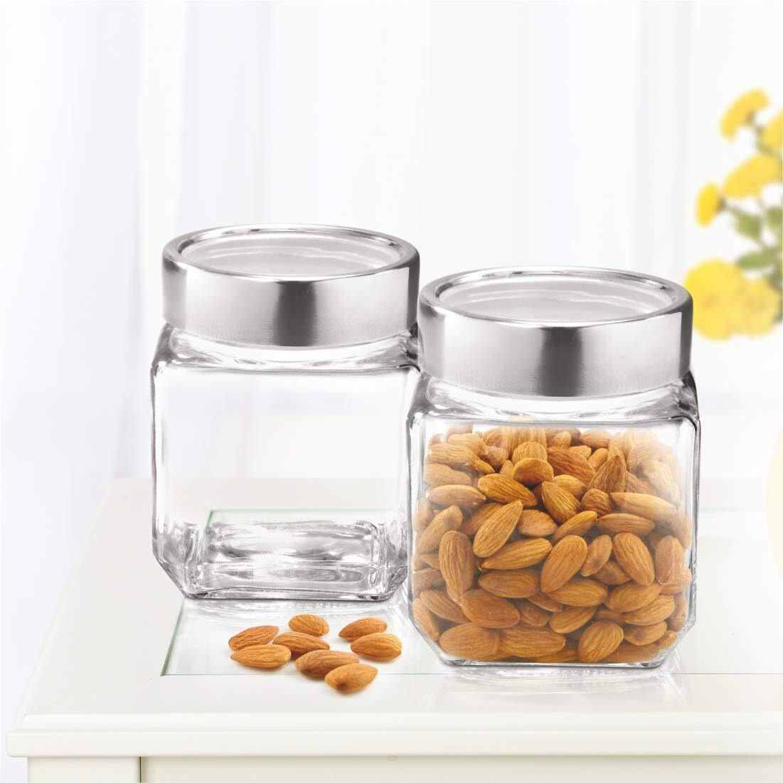 Vency Cube Jar 580Ml, Transparent Storage Container Glass Jar For Spices And More (Set Of 8)