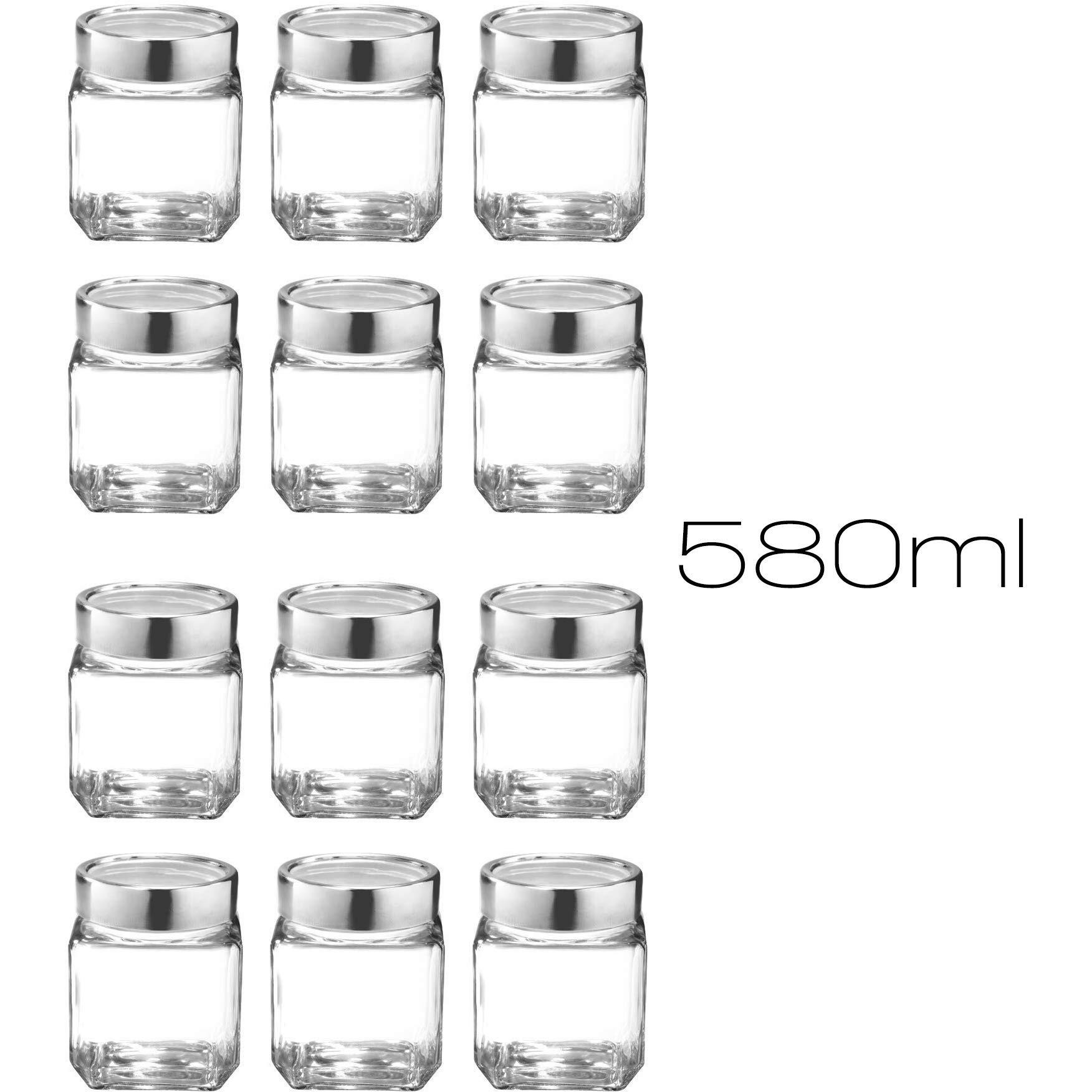 Vency Cube Jar 580Ml, Transparent Storage Container Glass Jar For Spices And More (Set Of 12)
