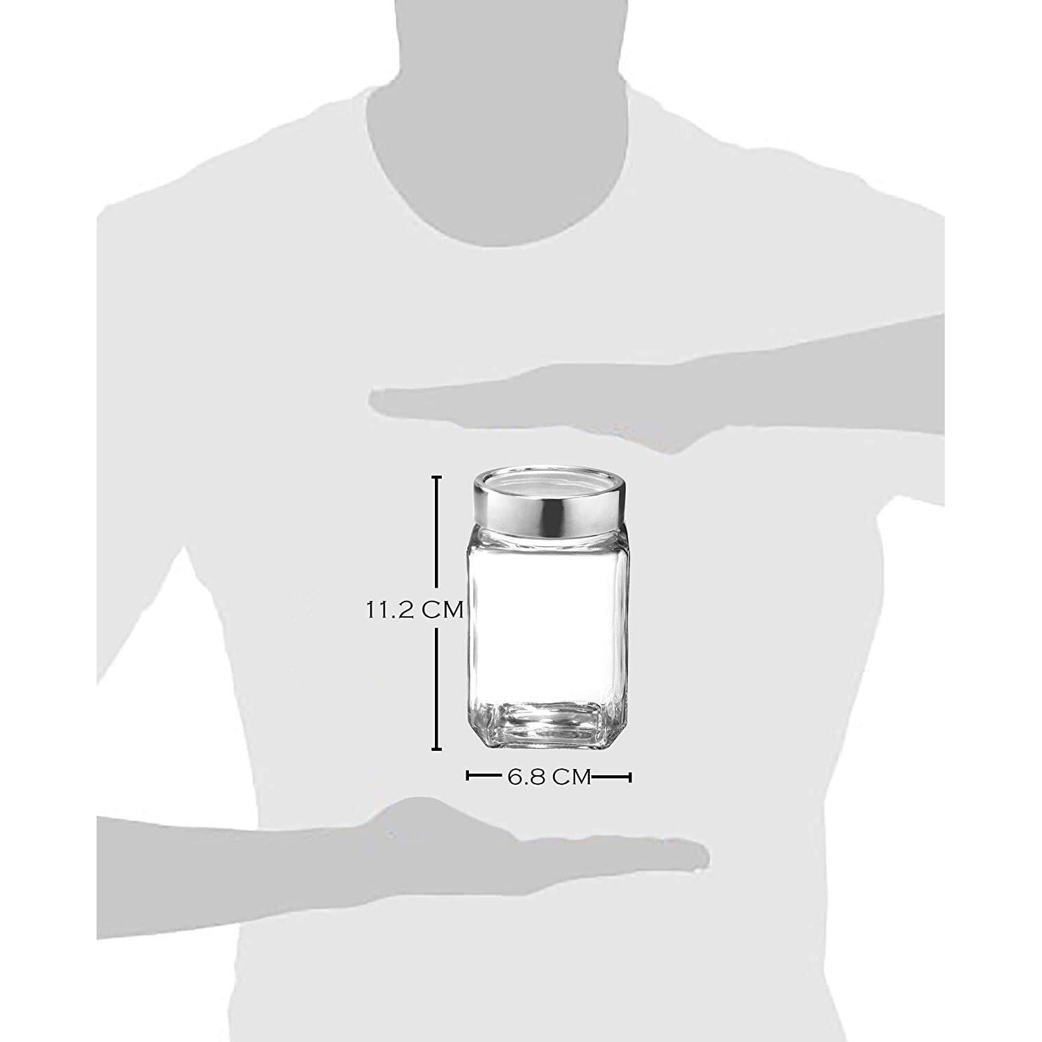 Vency Cube Jar 310Ml , Transparent Storage Container Glass Jar, Kitchen Glass Bottle For Spices (Set Of 3)