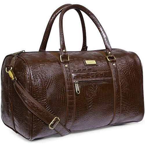 Zainto Unisex Textured Leatherette Stylish 35 Liter Cabin Bags For Travelling In Flight 7Kg Latest Travel Textured Leather Duffle Bags For Men And Women (Brown, 28 Cm)
