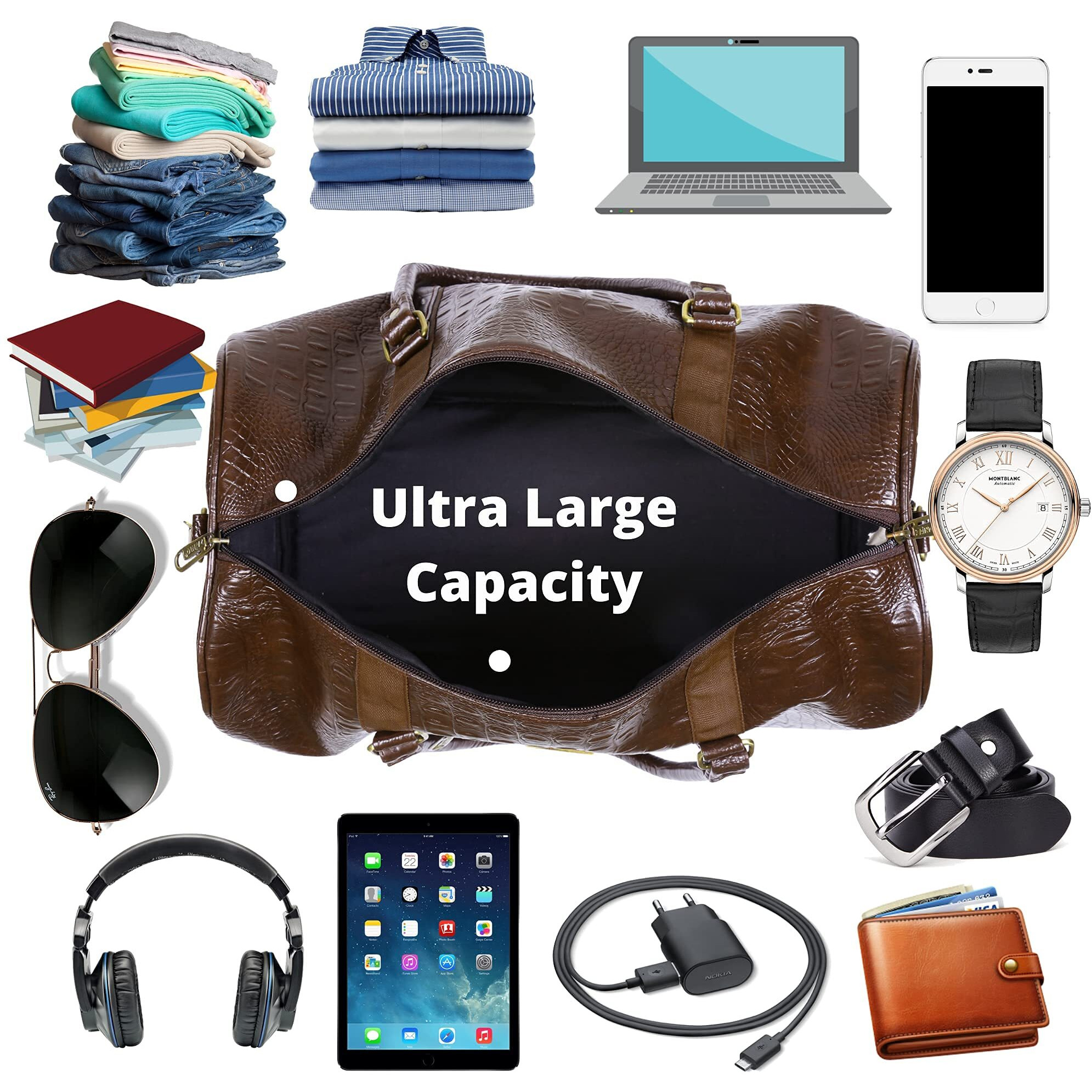 Zainto Unisex Textured Leatherette Stylish 35 Liter Cabin Bags For Travelling In Flight 7Kg Latest Travel Textured Leather Duffle Bags For Men And Women (Brown, 28 Cm)