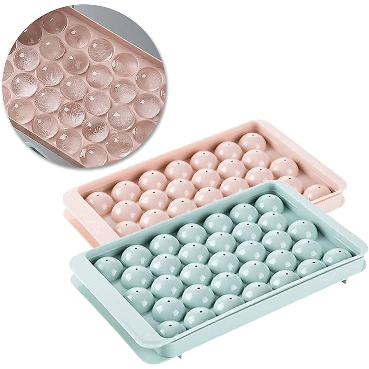 Stewit Plastic Mini Round Ice Cube Tray With Lid | Ice Ball Maker For Fresh Juice, Mocktails, Whiskey, Cocktails, Tea & Coffee | 33 Cavity, Easy Release & Stackable In Freezer | Pack Of 2