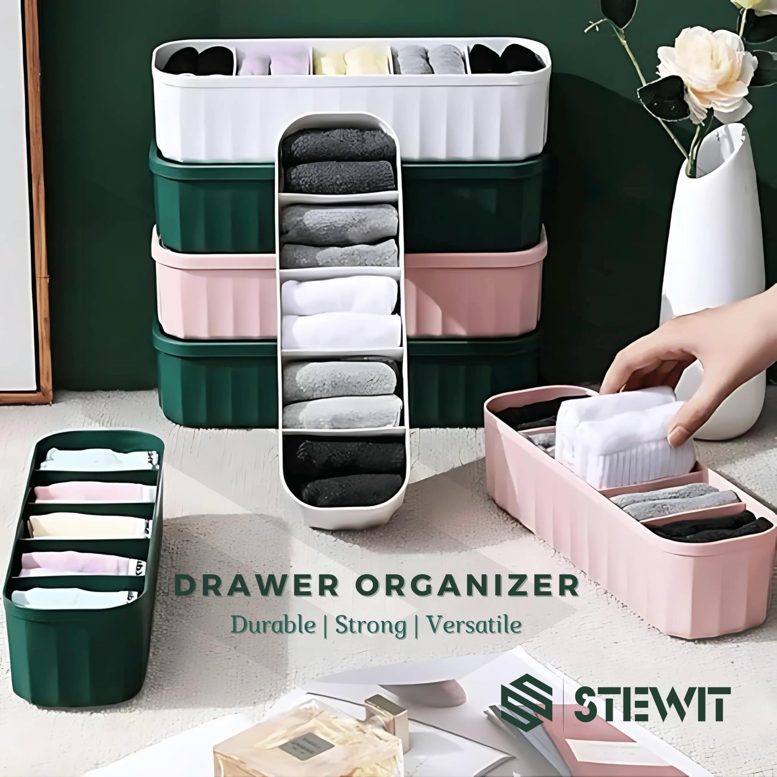 Stewit Drawer Organizers For Undergarments, Socks, Bras, Ties, Scarves, Wardrobe Storage Box Kitchen Tools (4 Pcs, Multicolor)
