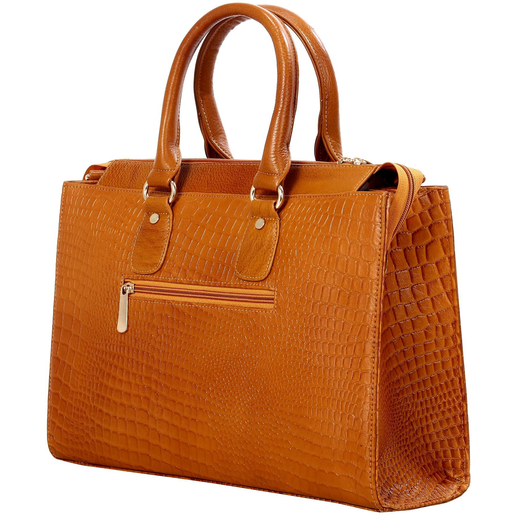 Hyatt Leather Accessories Full-Grain Cro Leather Top-Handle Satchels Tote Handbags & Shoulder Sling Bags For Women Office Branded Size- L-13.5 X H-10.5 X W- 4.6 Inch (Mango Tan)