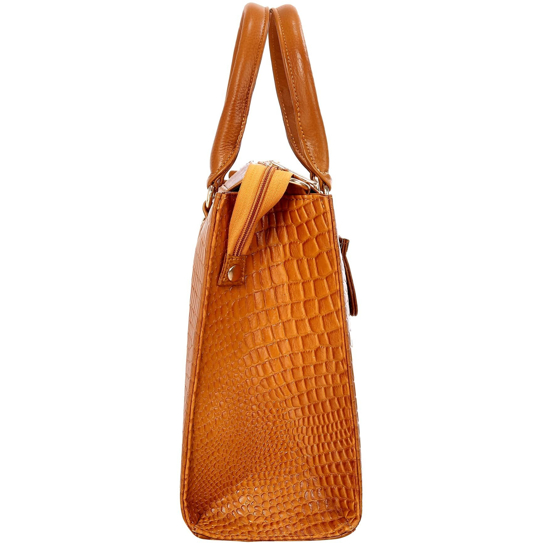 Hyatt Leather Accessories Full-Grain Cro Leather Top-Handle Satchels Tote Handbags & Shoulder Sling Bags For Women Office Branded Size- L-13.5 X H-10.5 X W- 4.6 Inch (Mango Tan)