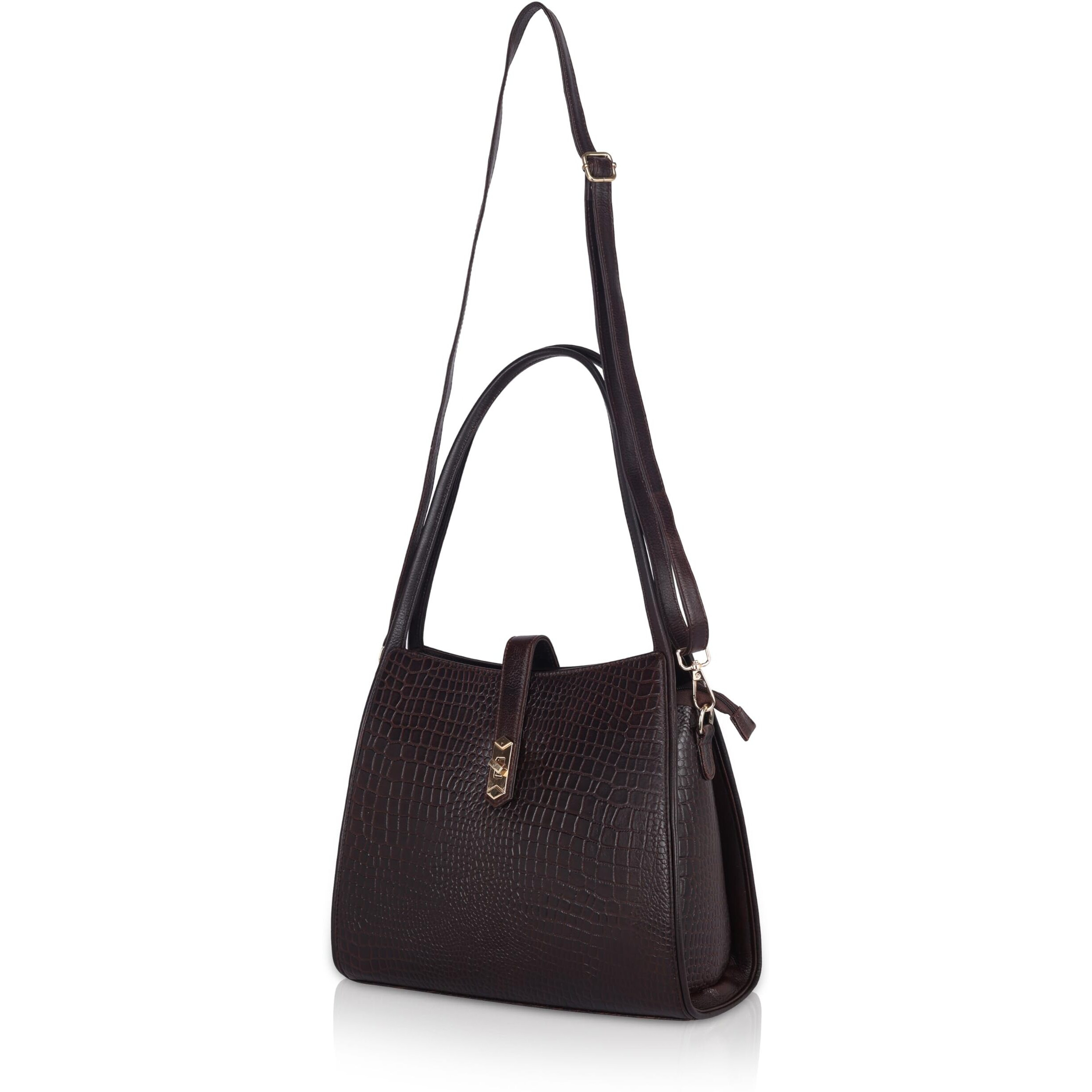Hyatt Leather Accessories Full-Grain Cro Leather Top-Handle Satchels Tote Handbags & Shoulder Sling Bags For Women Office Branded Size- L-13 X H-11 X W- 4.5 Inch (Brown)