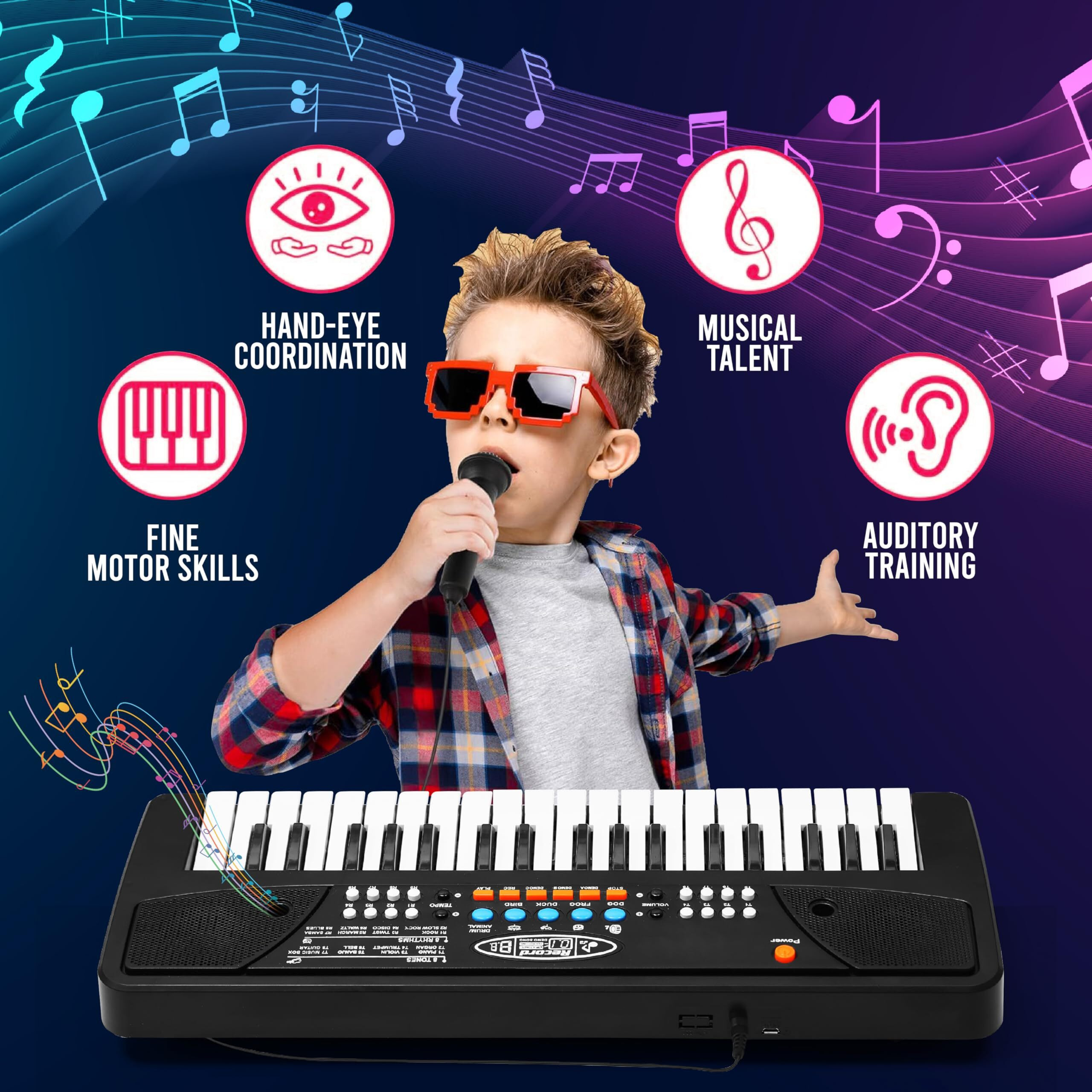 Gesto Kids Keyboard Piano |37 Keys Piano For Kids Electronic Piano With Microphone |Educational Musical Toys For 3 4 5 6 Year Old Boys Girls|Gifts Age 3-5-(Black)