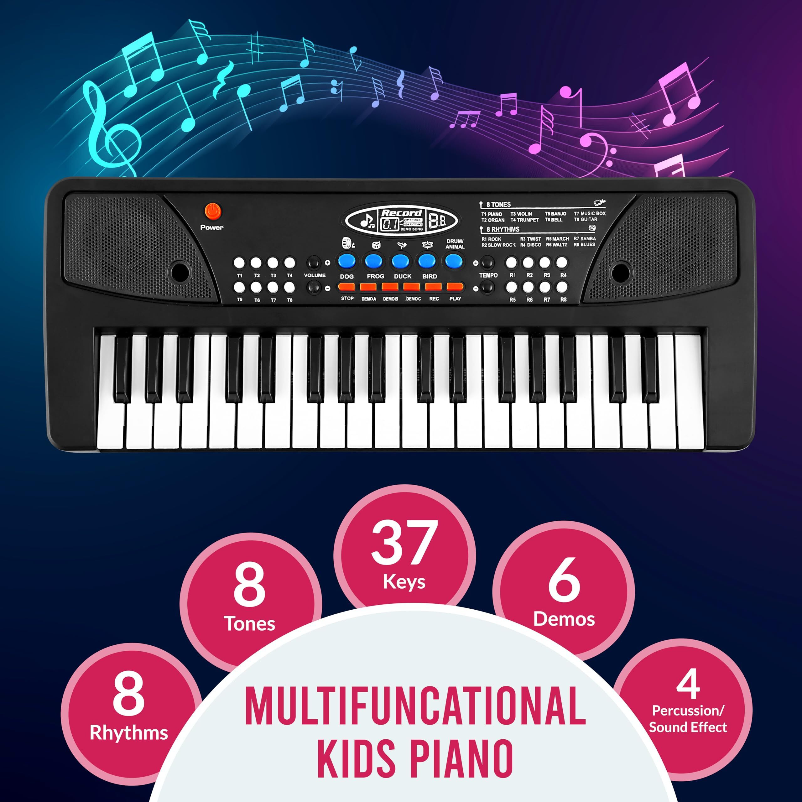 Gesto Kids Keyboard Piano |37 Keys Piano For Kids Electronic Piano With Microphone |Educational Musical Toys For 3 4 5 6 Year Old Boys Girls|Gifts Age 3-5-(Black)