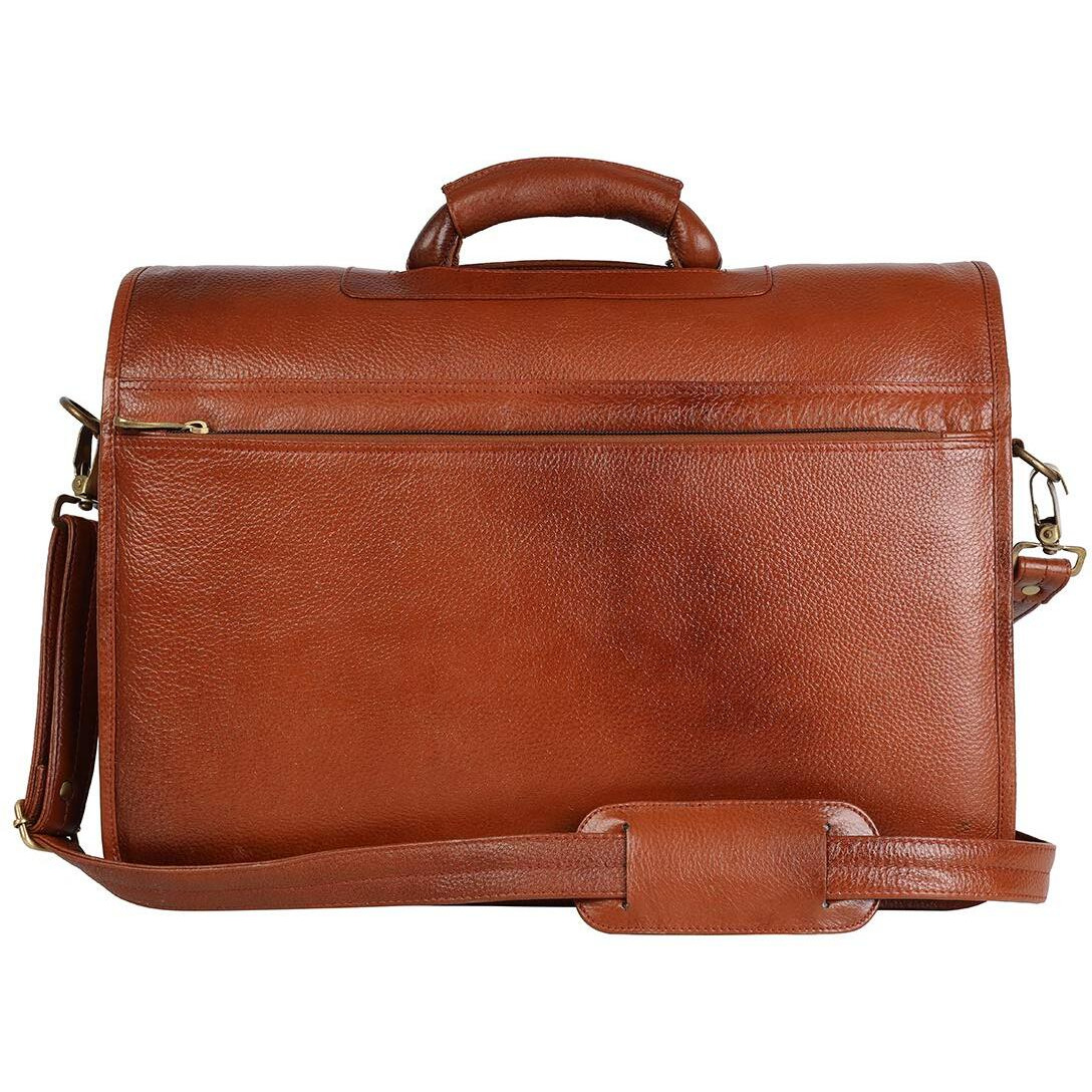 Hyatt Leather Accessories The Lorenzo 24 Liter's Capacity Leather Laptop Briefcase Office Bags For Men L-45.7 X H-35.6 X W-15.2 Cm (Tan)