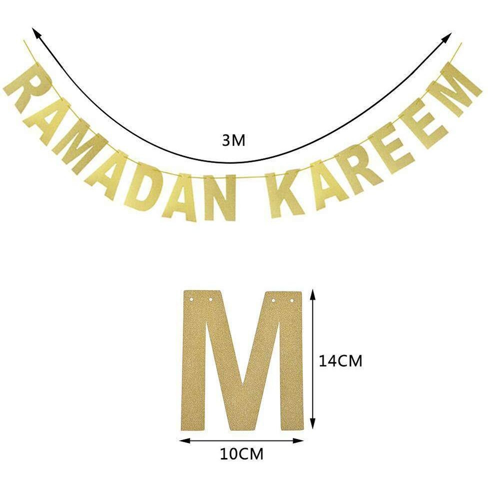 Festiko Ramadan Kareem - Golden Letters Hanging Banners Eid Festival Party Decoration