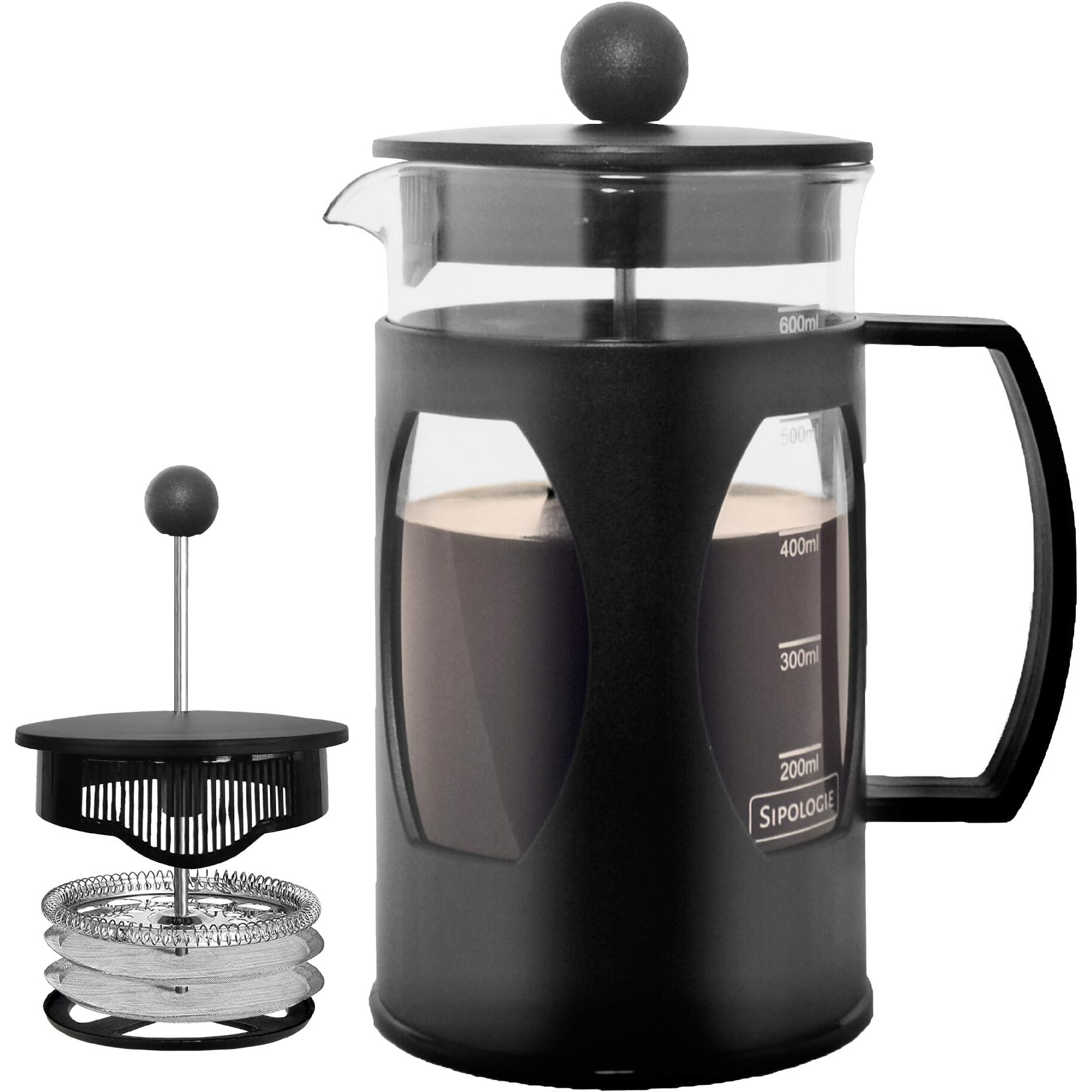 Sipologie Classic French Press Coffee Maker With 4-Level Filtration And Premium Heat Resistant Borosilicate Glass - Compact And Durable Filter Coffee Maker, Tea Maker - 600Ml Coffee Press