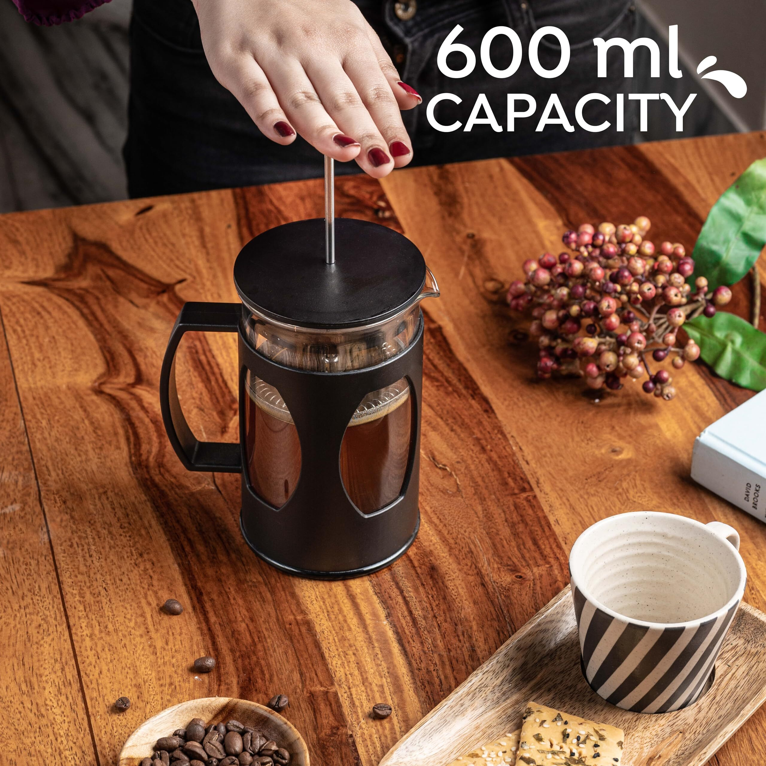 Sipologie Classic French Press Coffee Maker With 4-Level Filtration And Premium Heat Resistant Borosilicate Glass - Compact And Durable Filter Coffee Maker, Tea Maker - 600Ml Coffee Press