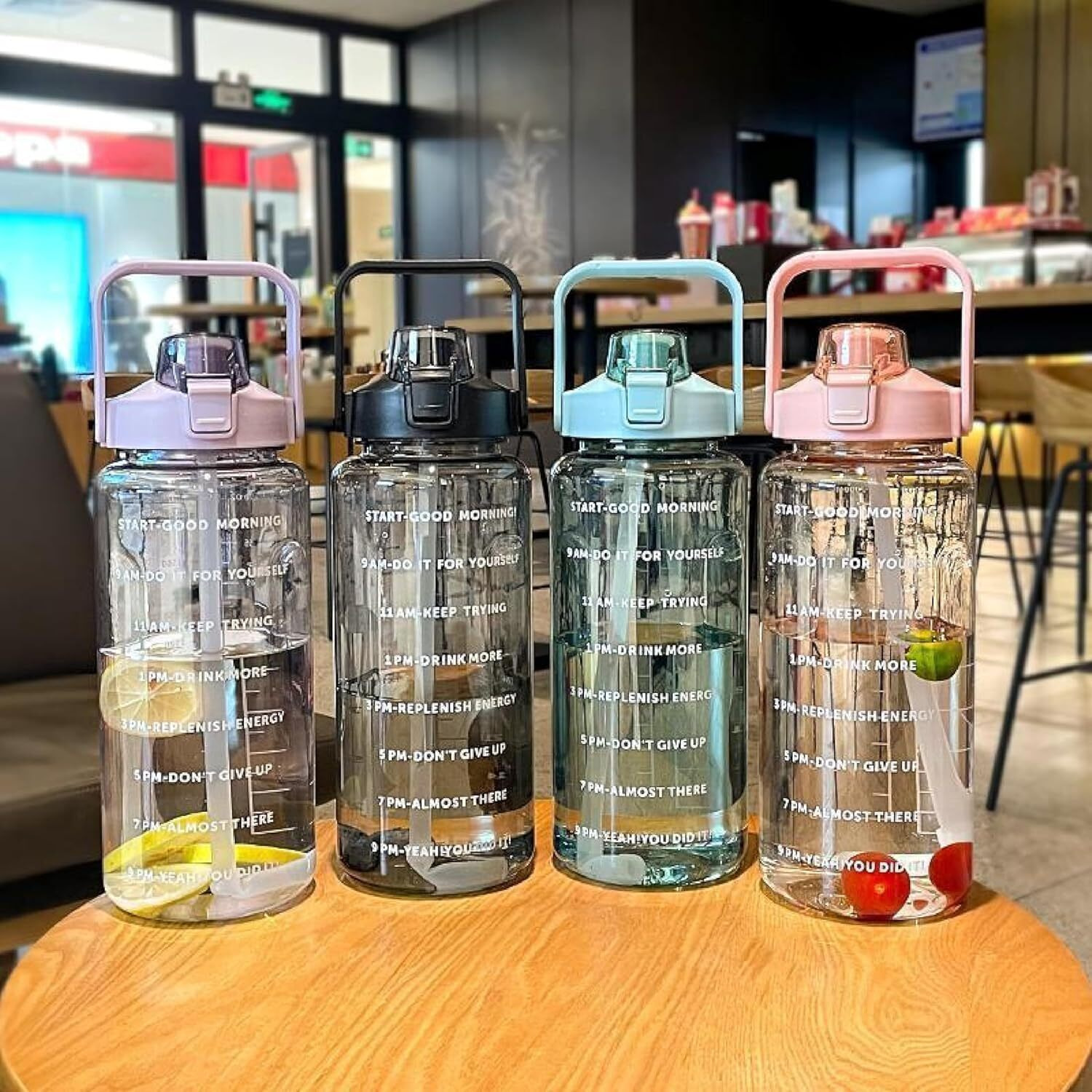 4Mura 2 L Capacity Belt Straw Transparent Motivational Water Bottles|Time Marker Leak Proof&Break-Proof|Best Usage For Office/School/Gym/Travel Bottle|Bpa-Free Fitness Sports Bottle (Multicolor)
