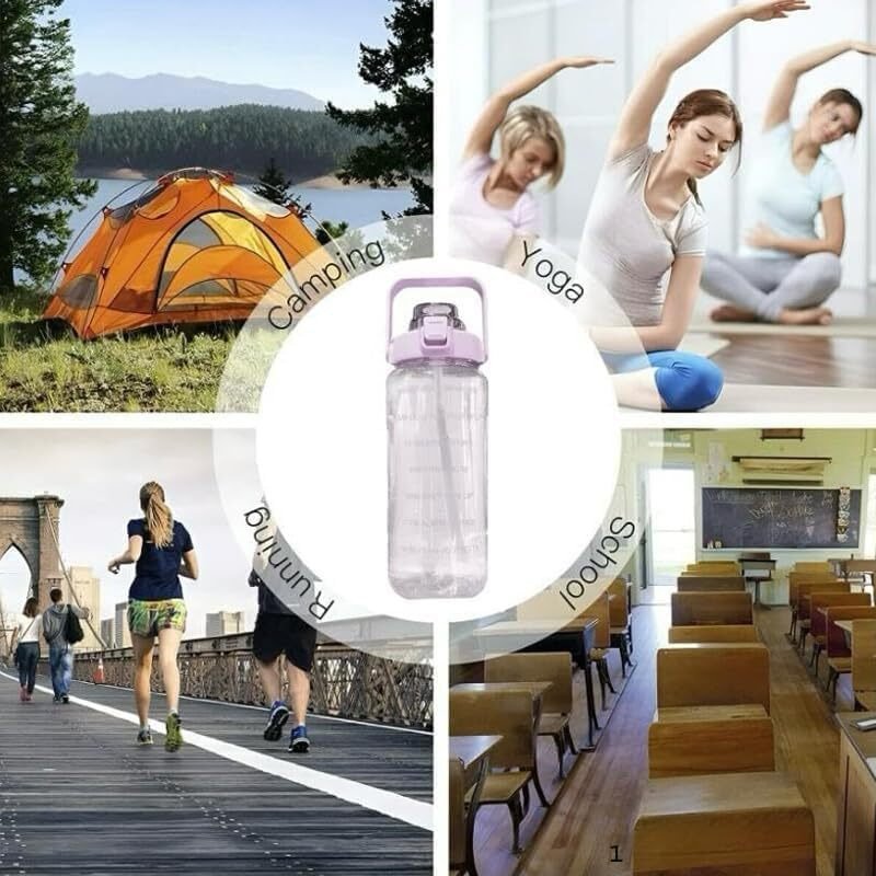 4Mura 2 L Capacity Belt Straw Transparent Motivational Water Bottles|Time Marker Leak Proof&Break-Proof|Best Usage For Office/School/Gym/Travel Bottle|Bpa-Free Fitness Sports Bottle (Multicolor)