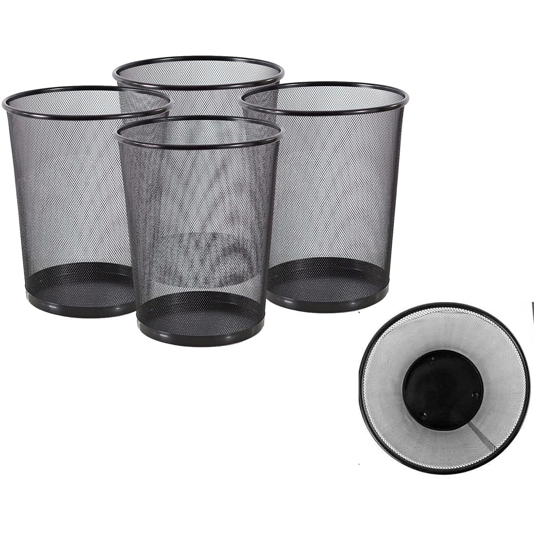 Goodwill Tech Open-Top Cylindrical Metal Mesh Recycling Dustbins- Waste Basket For Home/Office/Coffee Shop/Hotel Non-Toxic - Black (Set Of 4, Small (9L))
