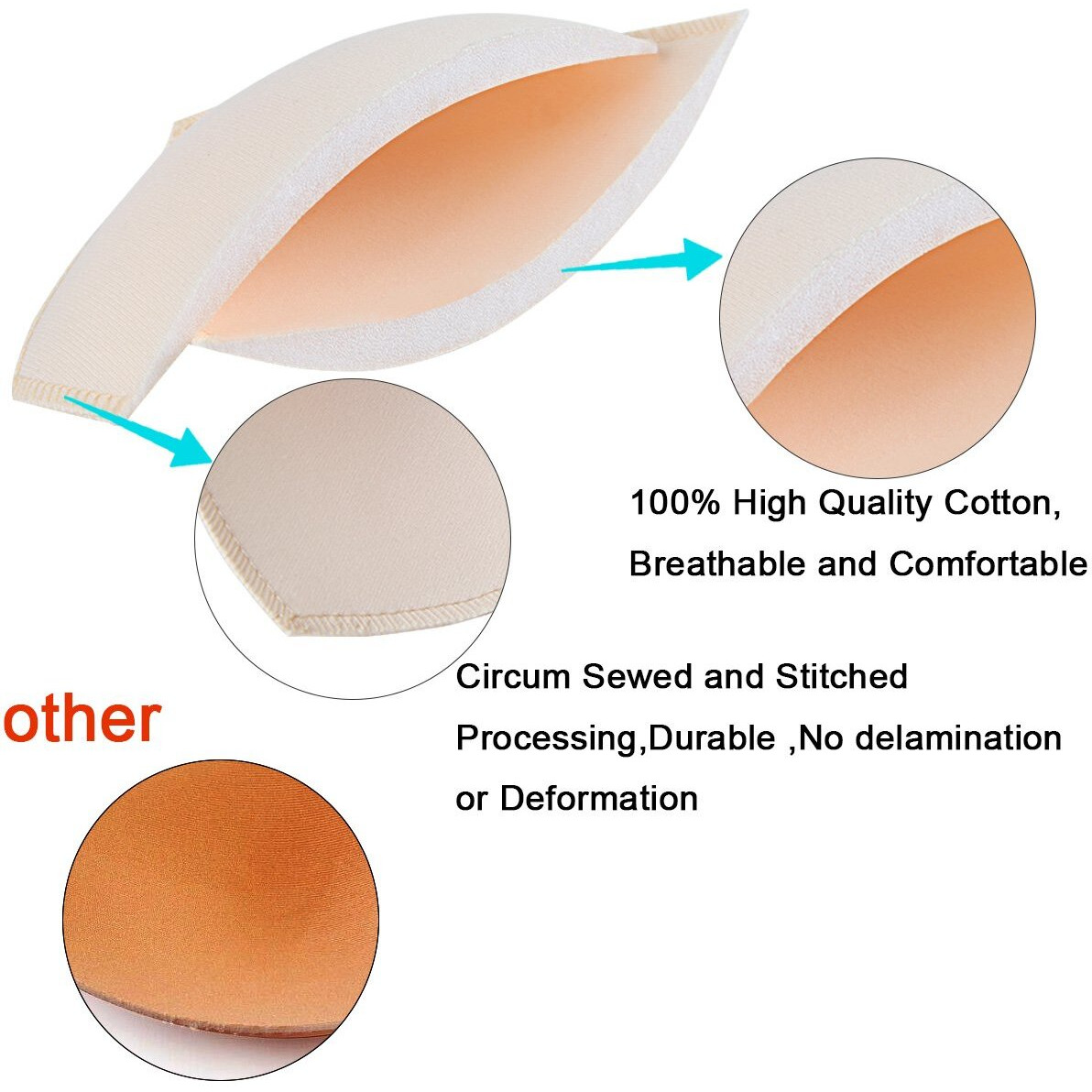 Sermicle Women's Cotton Wired Modern Sports Bra Pad (Pack Of 4) (4 Skin Trngl(16 No)_Beige Triangle