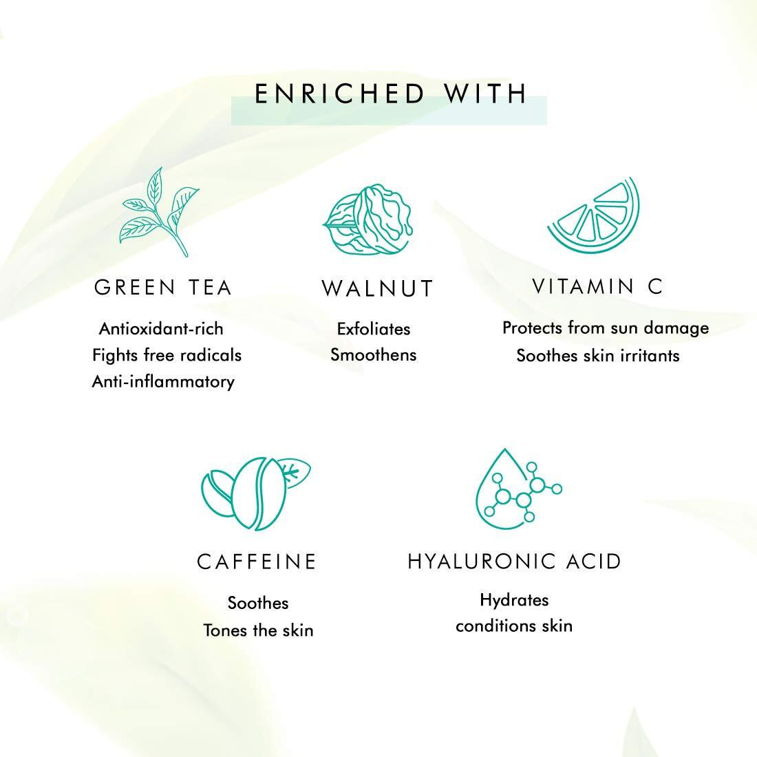 Mcaffeine Green Tea Face Scrub With Vitamin C & Walnut For Women & Men | Removes Dirt, Blackheads & Gently Exfoliates Skin | For Oily, Normal, Dry, Combination & Sensitive Skin (100Gm)