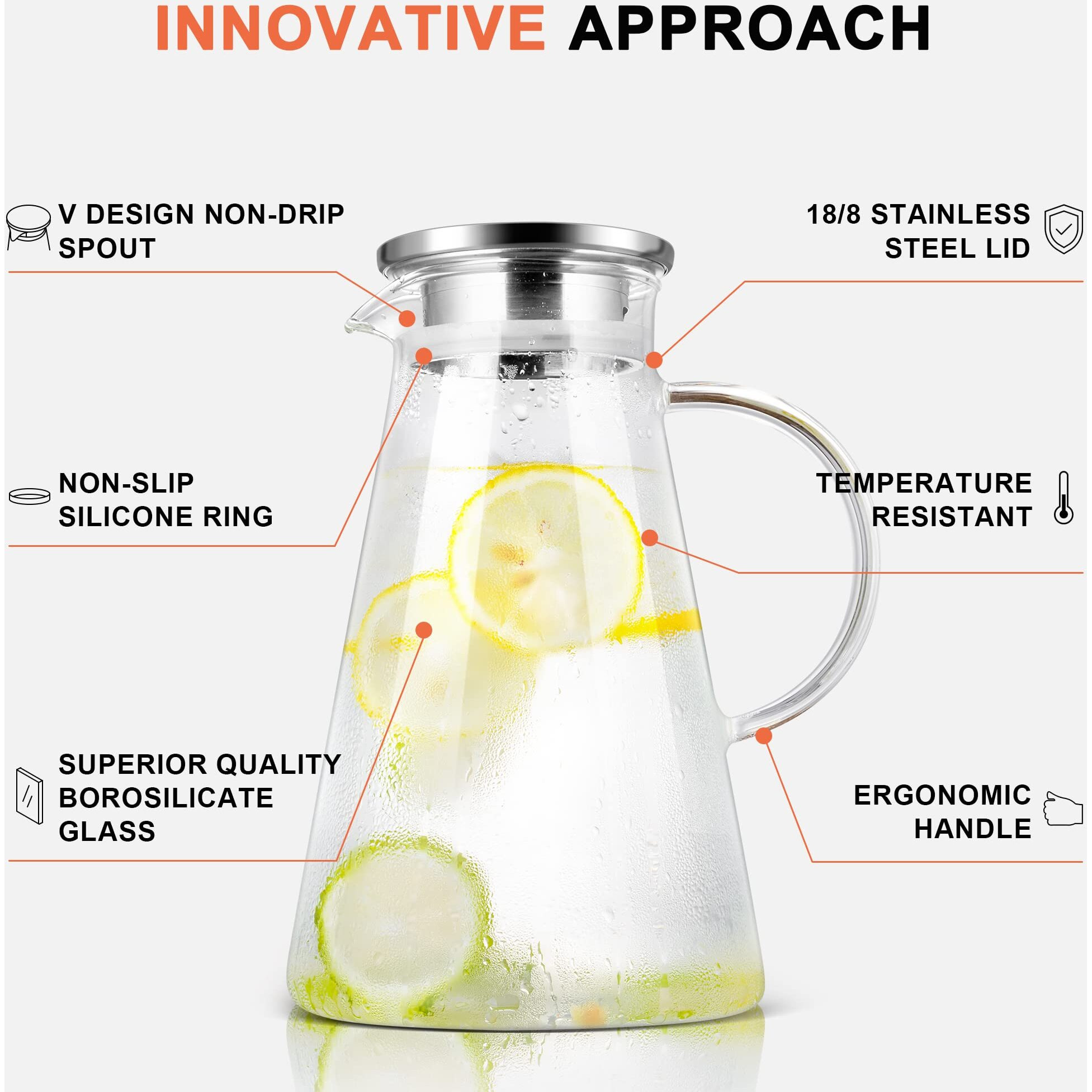 Suteas 2.0 Liter 68 Ounces Gallon Jug Hot Cold Water Ice Tea Wine Coffee Milk And Juice Beverage Ca Glass Pitcher With Lid Covered, Clear