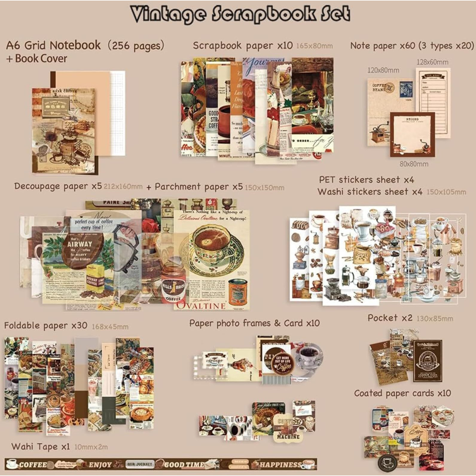 The Autostory Paper Junk Journal&Scrapbook Kit A6 Notebook,Stickers,Diy Set With Vintage Aesthetic&Creative Decor Journaling Supplies. Ideal Gifting For Teens,Girls(Coffee Bazaar,Coffee)