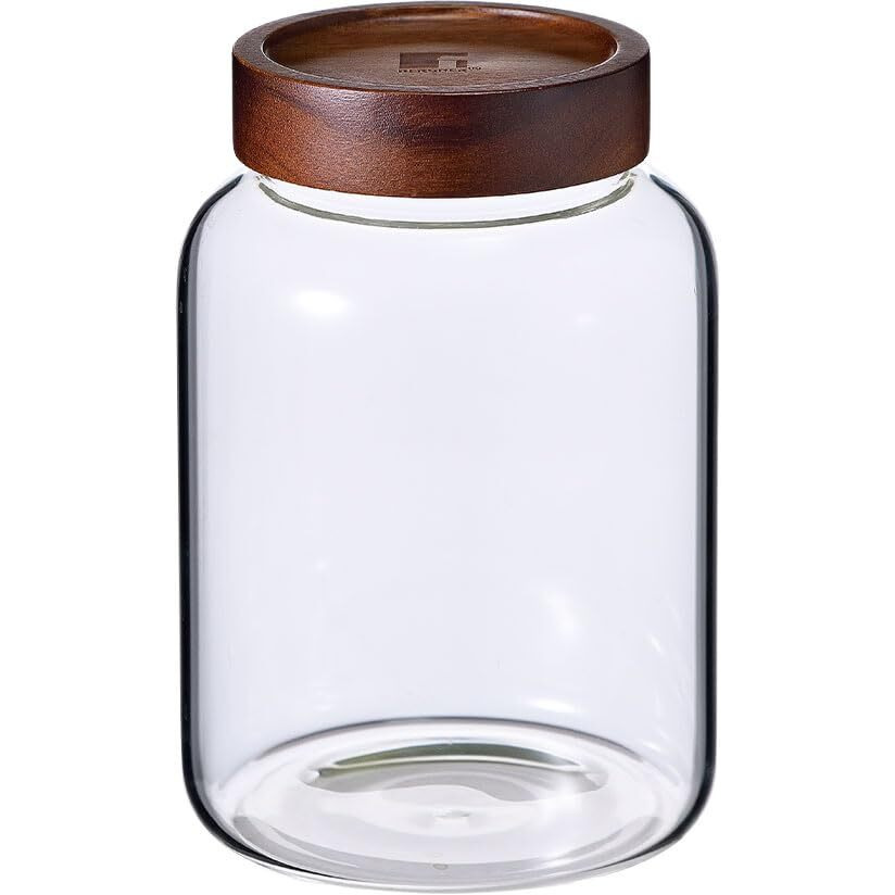 Bergner Acadia Borosilicate 1930Ml Glass Jar With Solid Wood Lid, For Storing And Preserving Sugar, Flour, Tea, Coffee, Spices, Candies, Oats | Airtight Multipurpose Glass Container For Kitchen