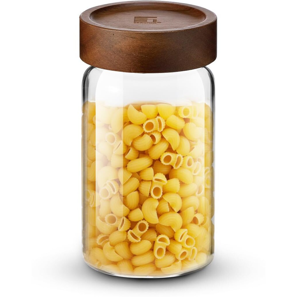 Bergner Acadia Borosilicate 550Ml Glass Jar With Solid Wood Lid, For Storing And Preserving Sugar, Flour, Tea, Coffee, Spices, Oats | Airtight Multipurpose Glass Container For Kitchen