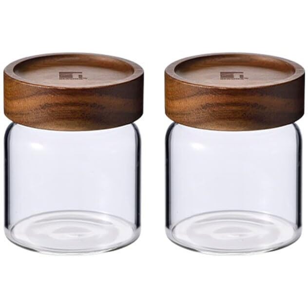 Bergner Acadia Borosilicate Glass Jars With Solid Wood Lid, Set Of 2 Jars, 340Ml Each, For Storing And Preserving Sugar, Flour, Tea, Coffee, Spices, Biscuits, Oats | Multipurpose Container For Kitchen