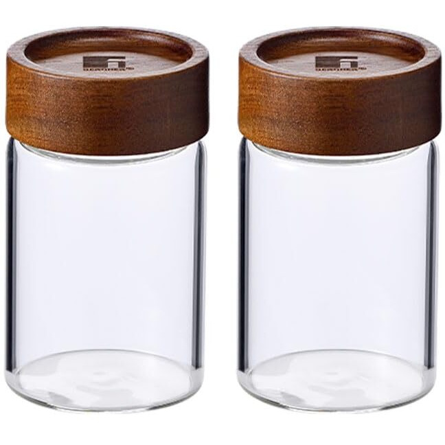 Bergner Acadia Borosilicate Glass Jars With Solid Wood Lid, Set Of 2 Jars, 260Ml Each, For Storing And Preserving Sugar, Flour, Tea, Coffee, Spices, Candy, Oats | Multipurpose Container For Kitchen
