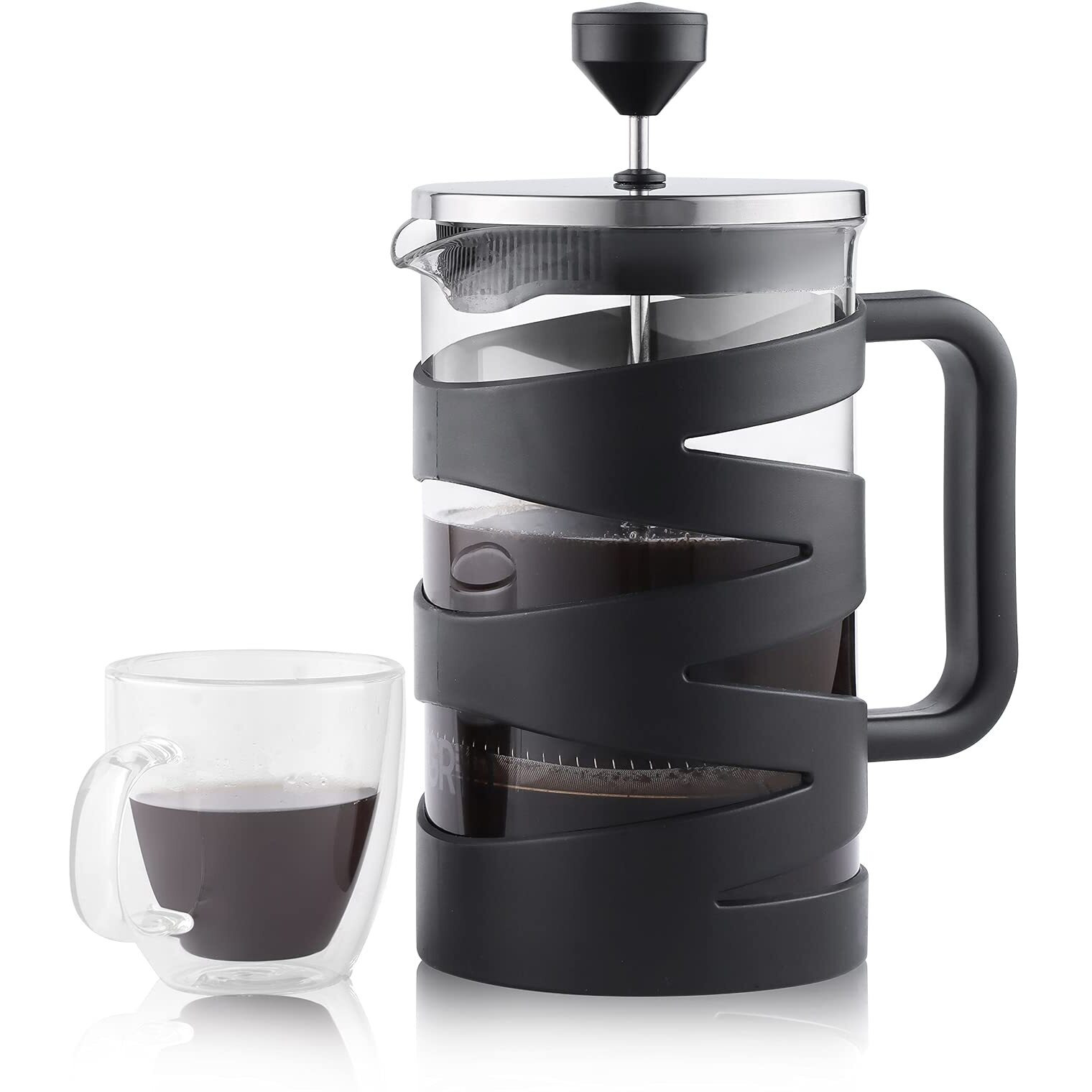 Igrid French Press Coffee And Tea Maker 800Ml With 4 Level Superior Filtration, Stainless Steel Plunger, Heat Resistant Borosilicate Glass