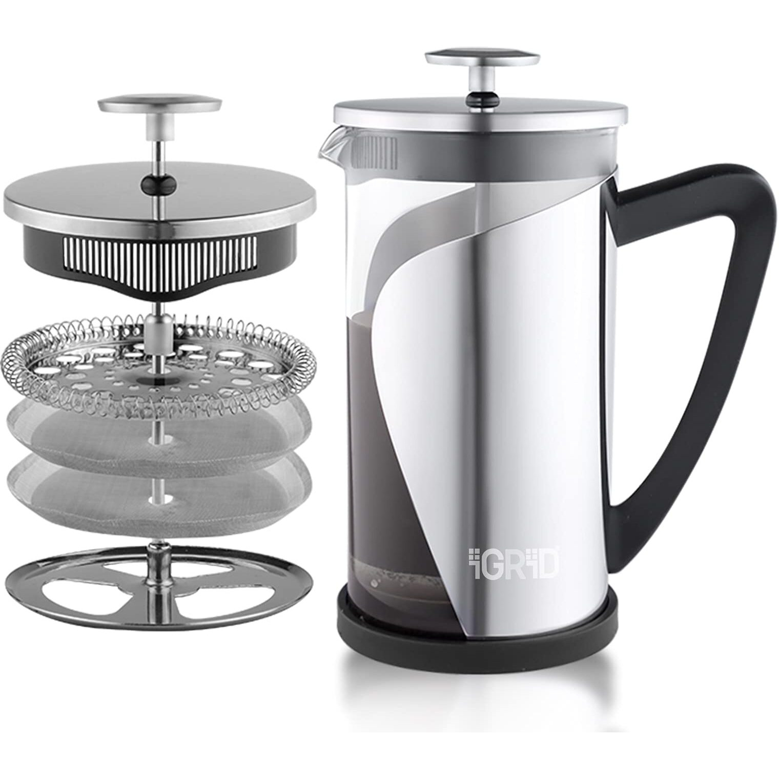Igrid French Press Coffee And Tea Maker 1000Ml With 4 Level Superior Filtration, Stainless Steel Coffee Maker
