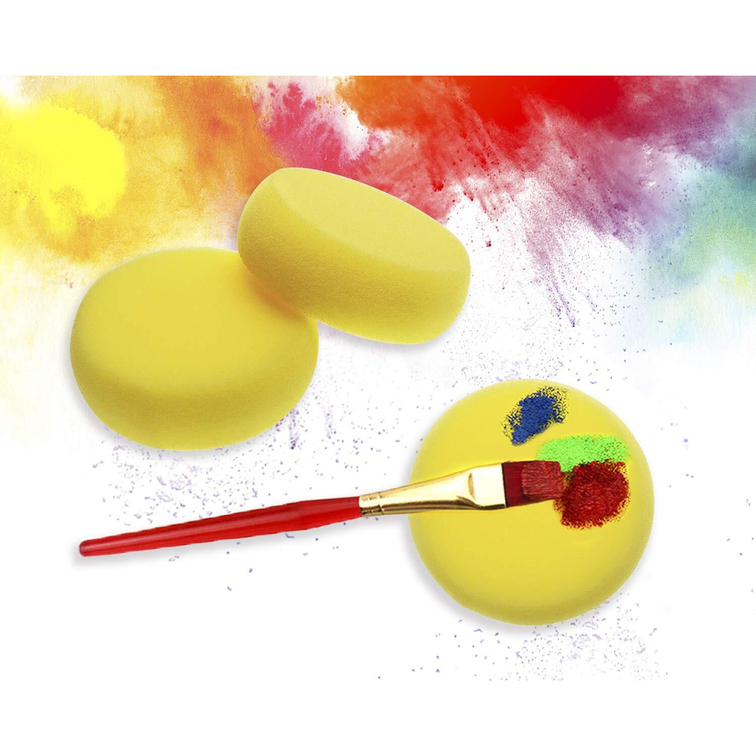Penta Angel Round Sponges 6Pcs 3Inch Yellow Painting Sponges Synthetic Artist Sponges Watercolors Sponges For Art & Craft Pottery Clay Cleaning Ceramics Wall (Round Painting Sponges)