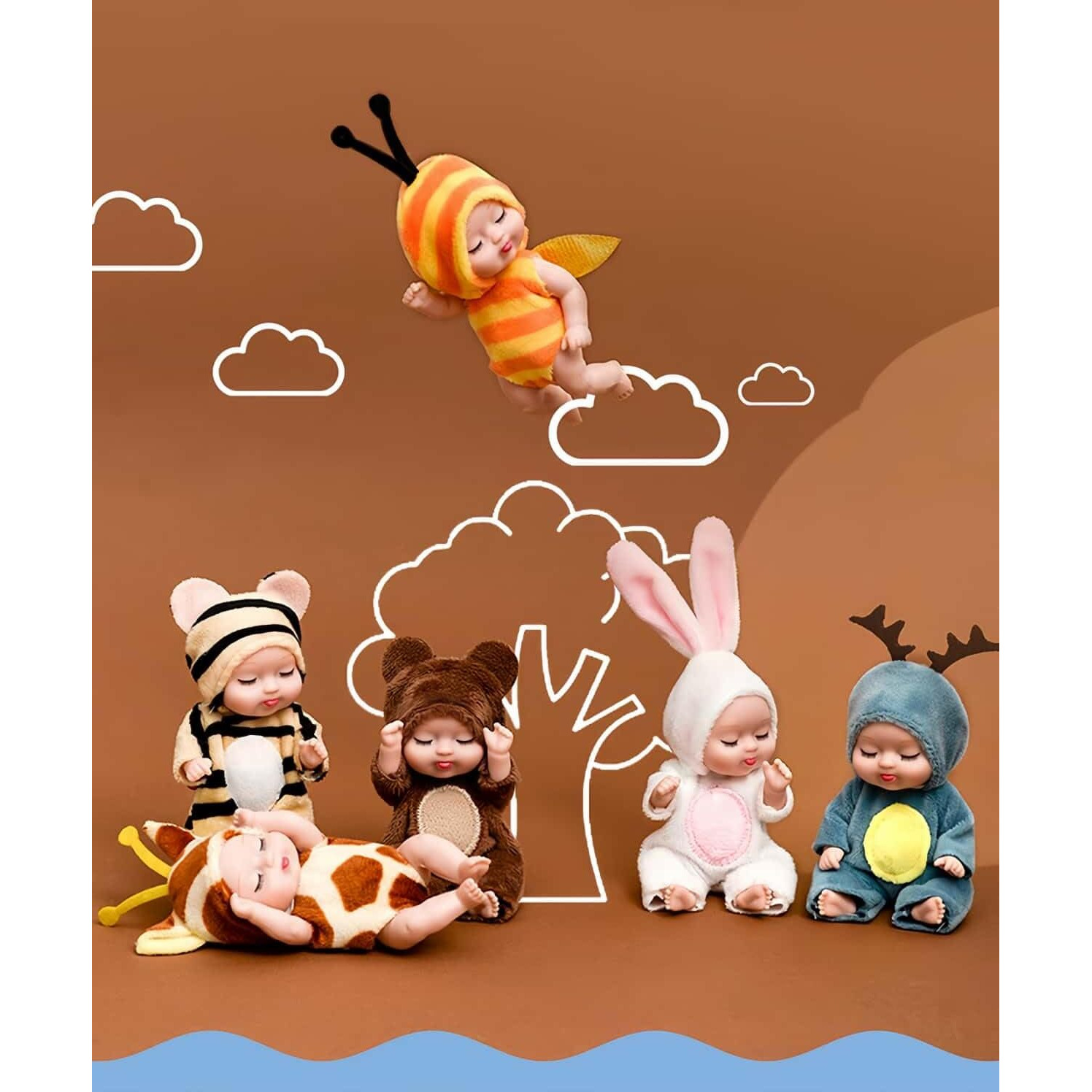 Xforce Plaza Xfopz 6 Pieces 4 Inch Mini Baby Lovely Dolls Set, Animal Styles Baby Dolls Realistic Baby Doll With Cute Animal Clothes Gifts For Girls Boys Birthday Gift