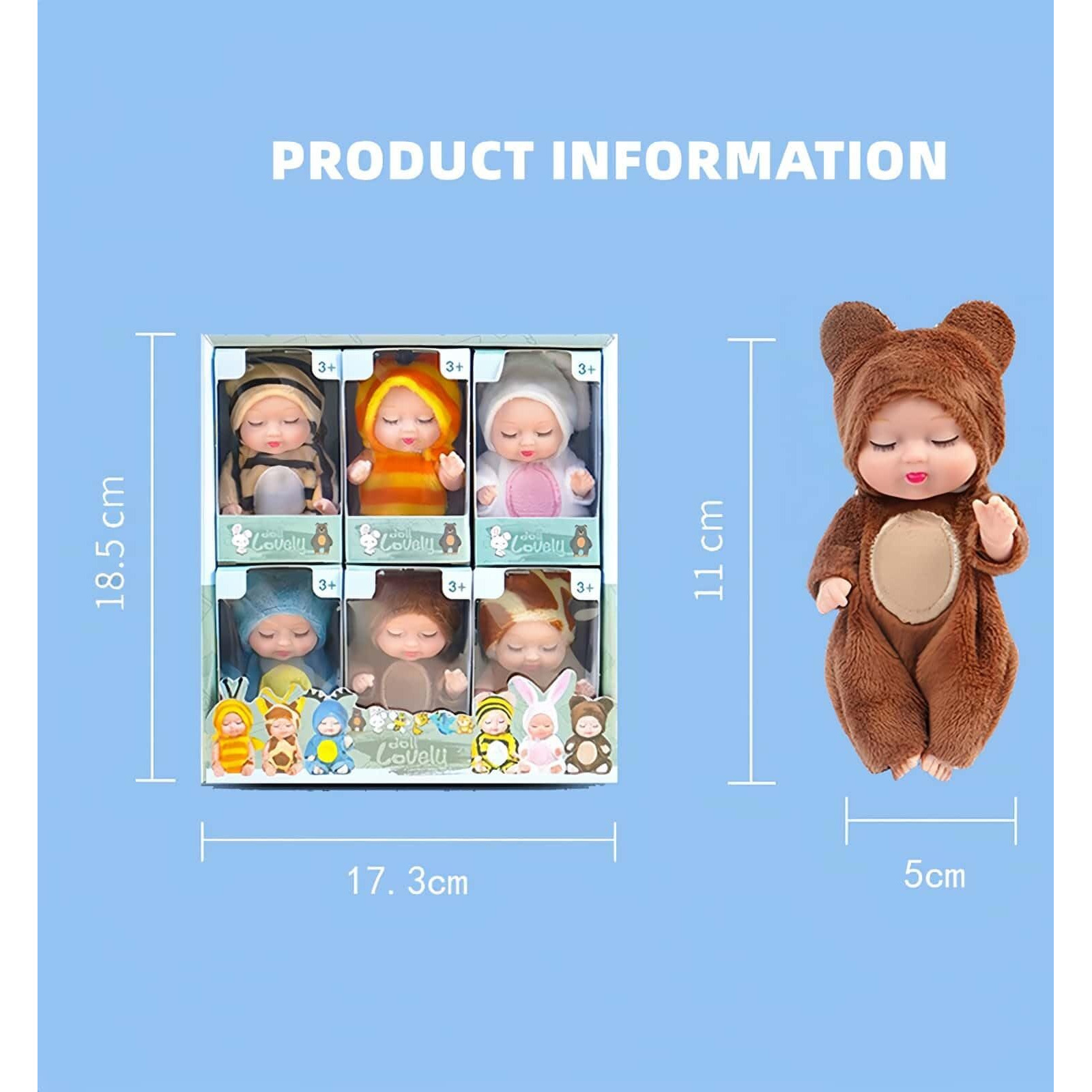 Xforce Plaza Xfopz 6 Pieces 4 Inch Mini Baby Lovely Dolls Set, Animal Styles Baby Dolls Realistic Baby Doll With Cute Animal Clothes Gifts For Girls Boys Birthday Gift