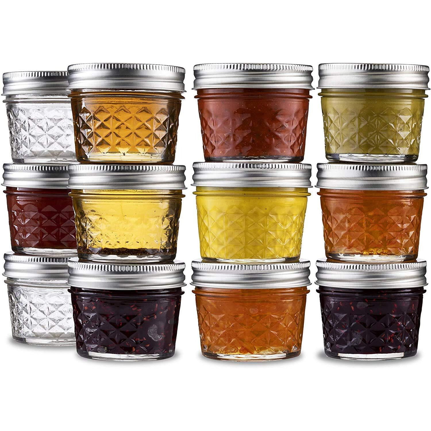 Ginoya Brothers Wide Mouth Mini Glass Jars With Metal Lid For Jam, Jelly, Baby Food, Crafts, Spices, Dry Food Storage -100 Ml. (12 Pieces)