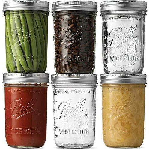 Ash & Roh Glass Mason Jars Full Mouth - Glass Jars With Metal Airtight Lids Perfect Meal Prep, Food Storage, Canning, Drinking Jars, For Jelly, Jam, Dry Food, Spices, Herbs-500 Ml (6) - Clear