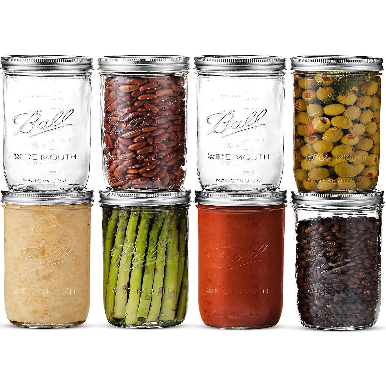 Ash & Roh Glass Mason Jars Full Mouth- Glass Jars With Metal Airtight Lids Perfect Meal Prep, Food Storage, Canning, Drinking Jars, For Jelly, Jam, Dry Food, Spices, Herbs-500 Ml (8), Blue