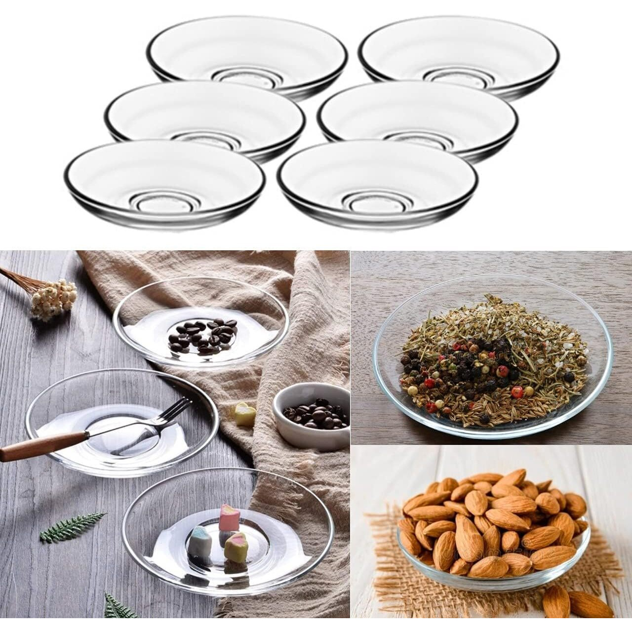 Moozico Clear Glass Saucer Set Of 6 Only Saucers Without Cup For Serving Tea Coffee Snacks