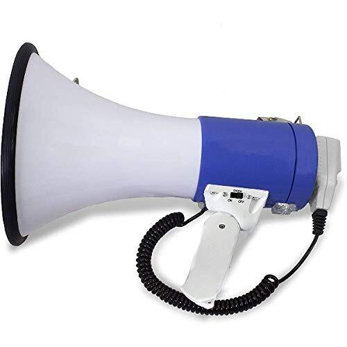 Kh Megaphone Pa Bullhorn Speaker - Built-In Siren 50 Watts - 10 Sec Record Function For Portable Lightweight Strap Detachable Pa - Professional Outdoor Voice For Police Safety Drills & Sports