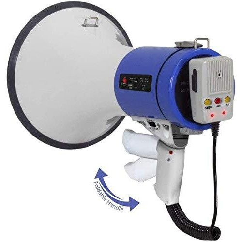 Kh Megaphone Pa Bullhorn Speaker - Built-In Siren 50 Watts - 10 Sec Record Function For Portable Lightweight Strap Detachable Pa - Professional Outdoor Voice For Police Safety Drills & Sports