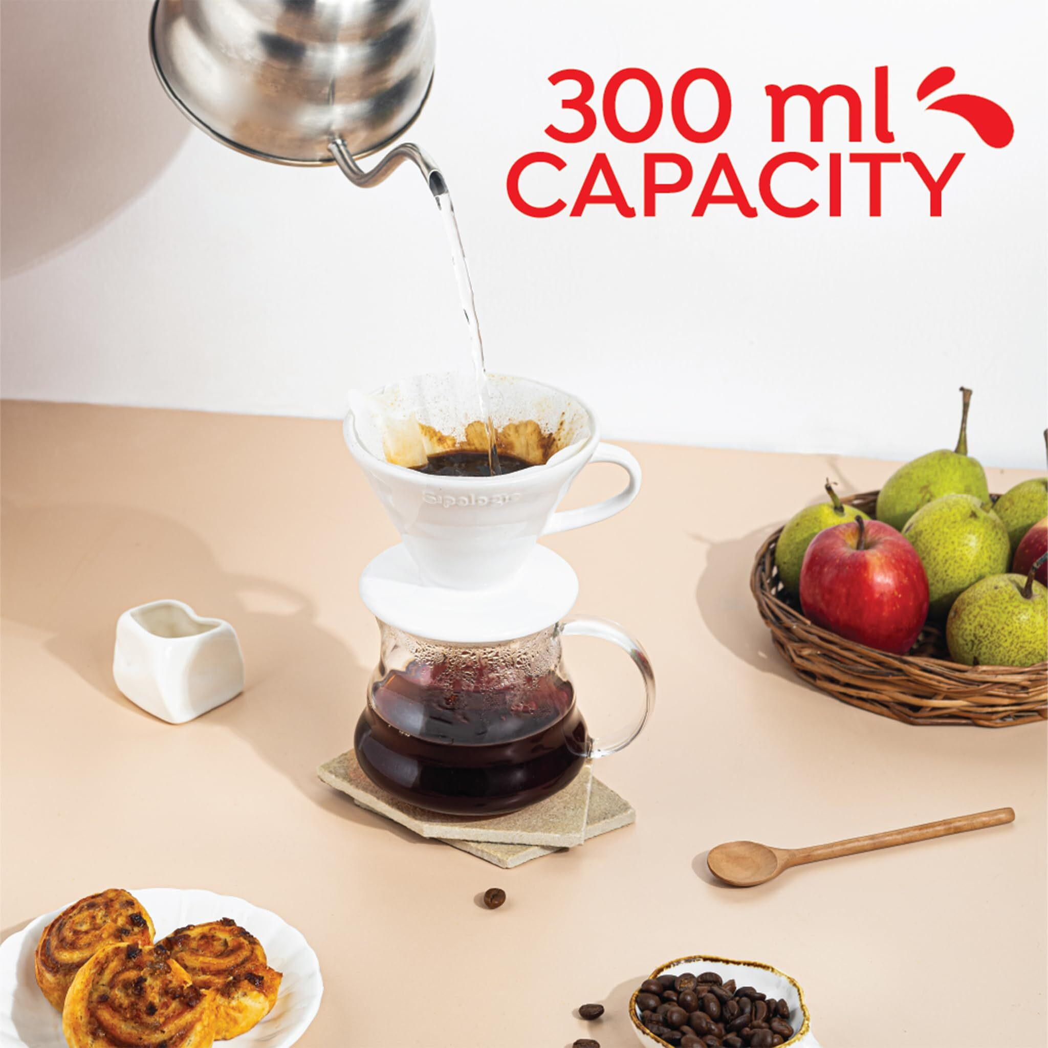 Sipologie Clarity Glass Carafe For Pour Over Coffee, 300Ml  Heat-Resistant Borosilicate, Compatible With V60 And Drip Coffee Makers