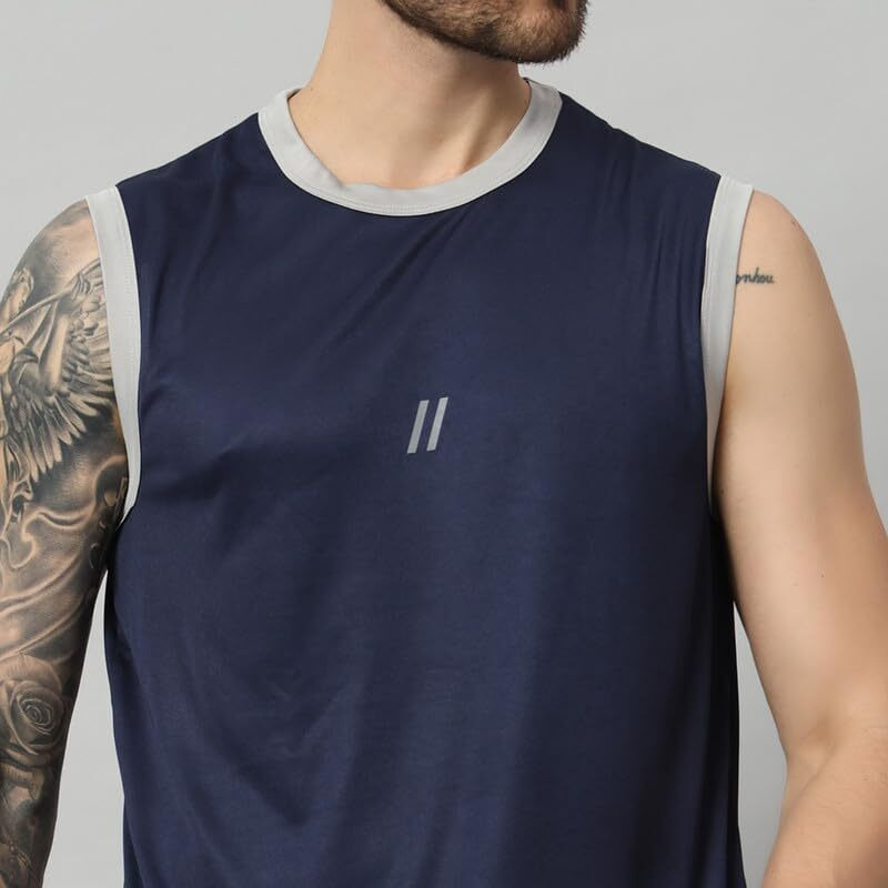 Aticx Men's Slim Fit Polyester Sleeveless T Shirt - Sando Top Tank Muscle Tee For Sports, Gym, Running (Berry Blue_L)