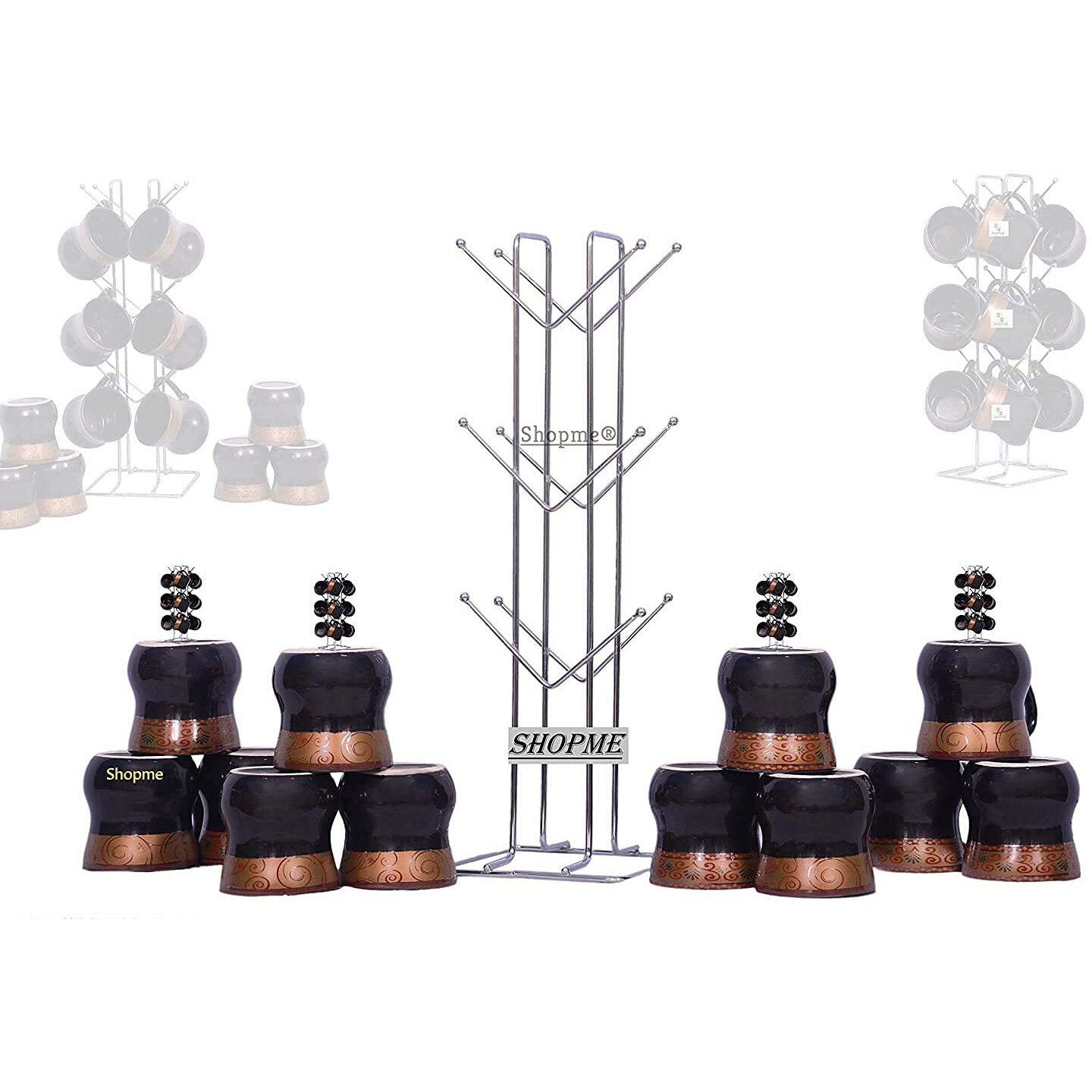 Cr18 Collection Big Size Stainless Steel Cup Tabletop Kitchen Shelves Rack Stand, Coffee And Tea Mug Holder (Silver, 12 Cups Stand)