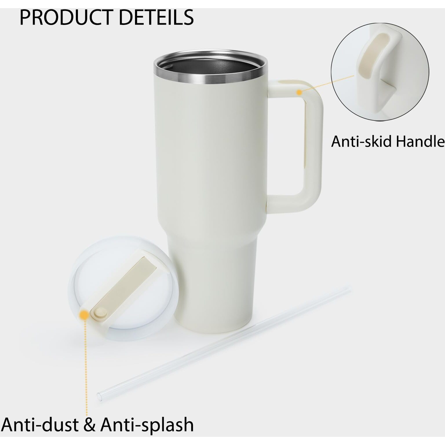 Unowyi 40 Oz Tumbler With Handle And Straw Lid, Stainless Steel Vacuum Insulated Tumbler, Travel Mug Straw Covers Cup For Water, Iced Tea Or Coffee, Smoothie, Gifts For Women Men