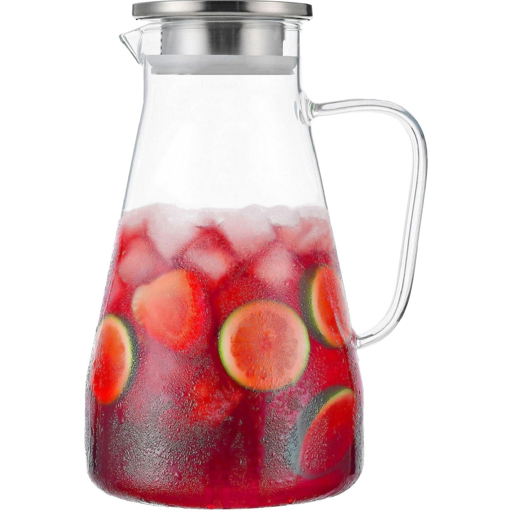 Tbgllmy 2 Liter 68 Ounces Glass Pitcher With Lid, Hot&Cold Water Pitcher With Handle, For Homemade Beverage, Juice, Iced Tea And Milk