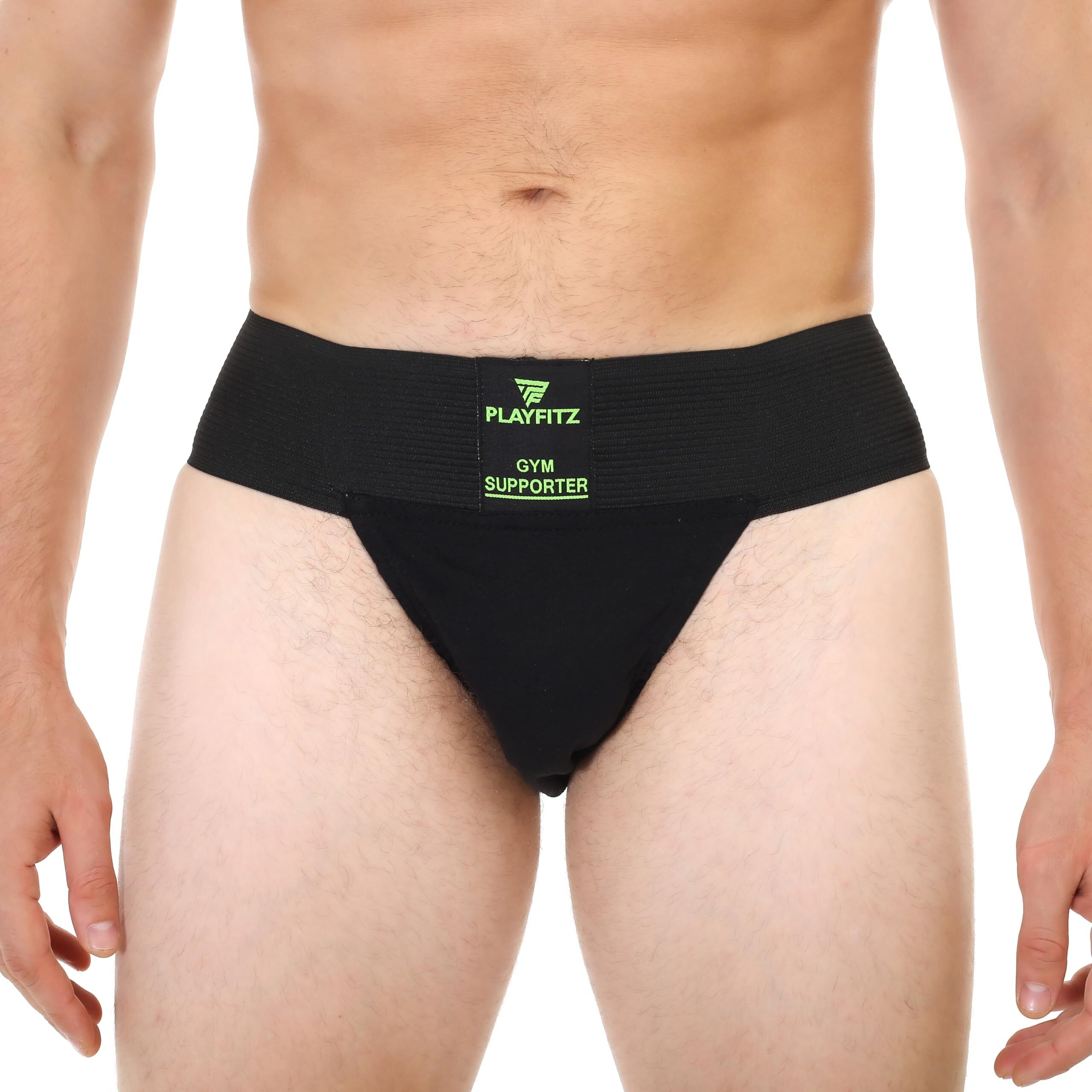 Playfitz Tokyo Gym Supporter For Men, Sports Underwear For Men For Workout In Gym Stretchable Cotton, Men's Cotton Briefs Moisture Wicking Supporter For Cricket, Running, Gym Quick Dry, M (Black)