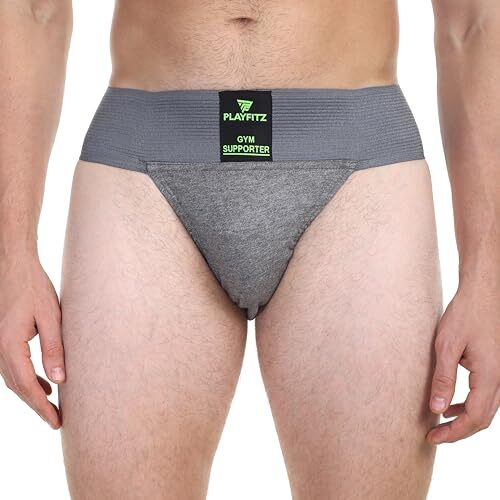 Playfitz Tokyo Gym Supporter For Men, Sports Underwear For Men For Workout In Gym Stretchable Cotton, Men's Cotton Briefs Moisture Wicking Supporter For Cricket, Running, Gym Quick Dry, L (Grey)