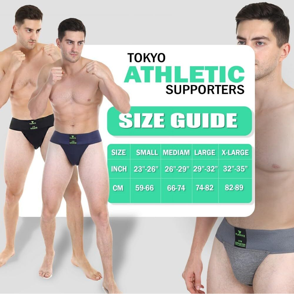 Playfitz Tokyo Gym Supporter For Men, Sports Underwear For Men For Workout In Gym Stretchable Cotton, Men's Cotton Briefs Moisture Wicking Supporter For Cricket, Running, Gym Quick Dry, M (Blue)
