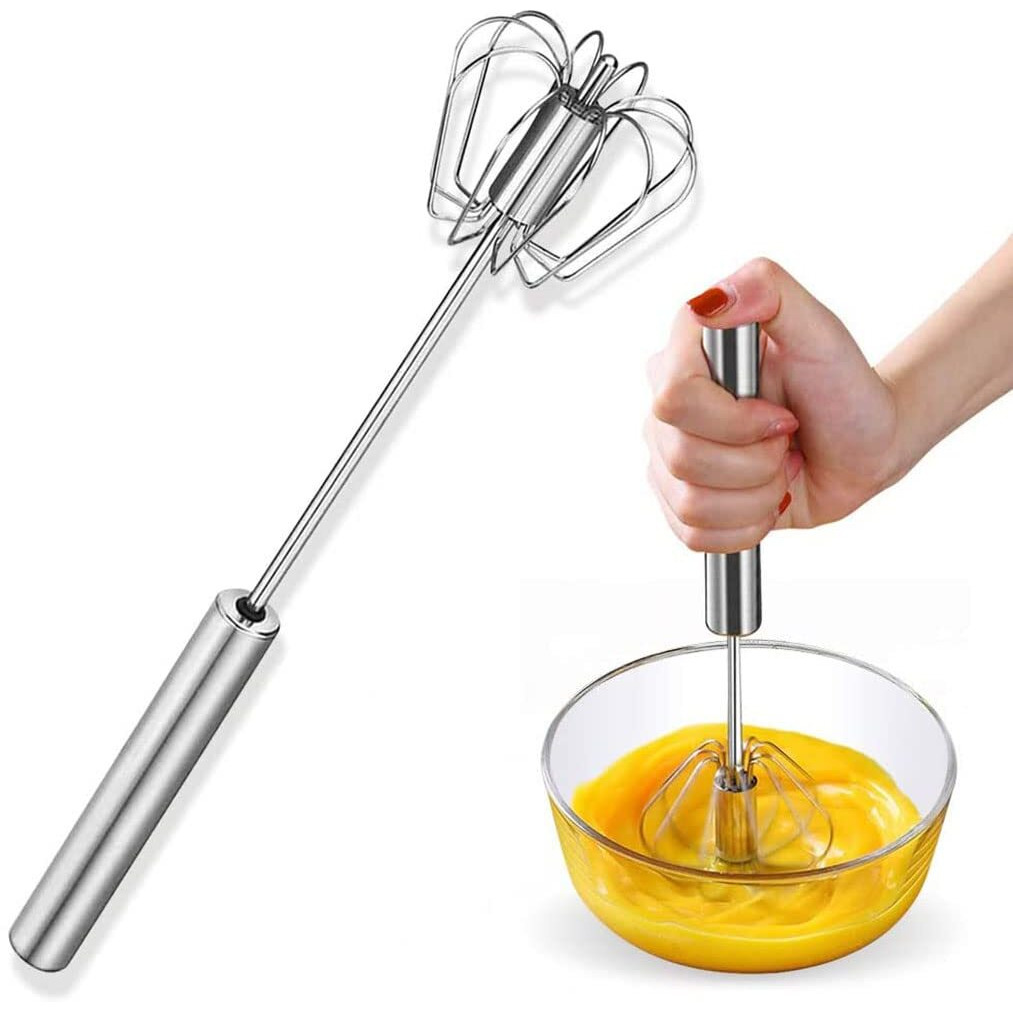 Kpng Kitchen Manual Hand Blender Semi-Automatic Egg Beater & Stirring Stainless Steel Rotating Rotary Push Whisks Mixer For Kitchen Baking/Lassi/Butter Milk Frother/Cream/Madhani/Coffee/Cake Mixing/Restaurant/ 1 Pack (9 Inch)