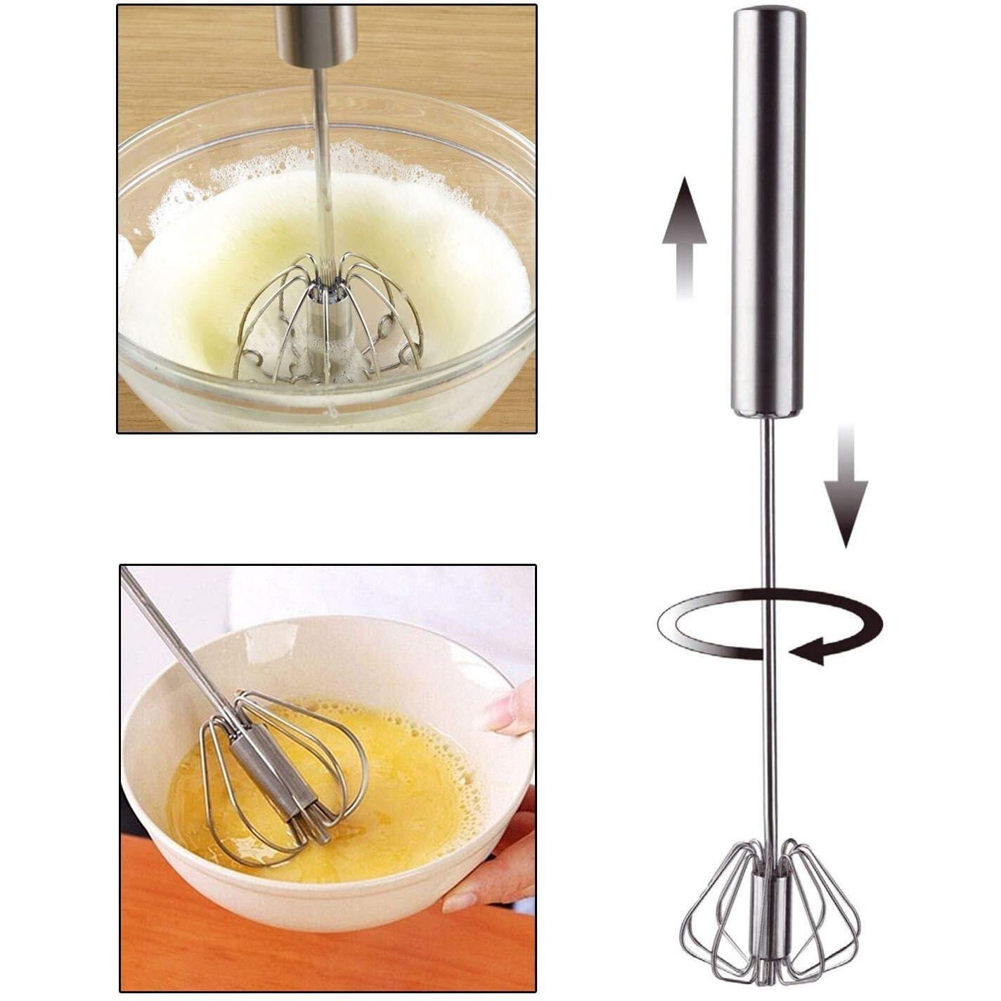 Kpng Kitchen Manual Hand Blender Semi-Automatic Egg Beater & Stirring Stainless Steel Rotating Rotary Push Whisks Mixer For Kitchen Baking/Lassi/Butter Milk Frother/Cream/Madhani/Coffee/Cake Mixing/Restaurant/ 1 Pack (9 Inch)