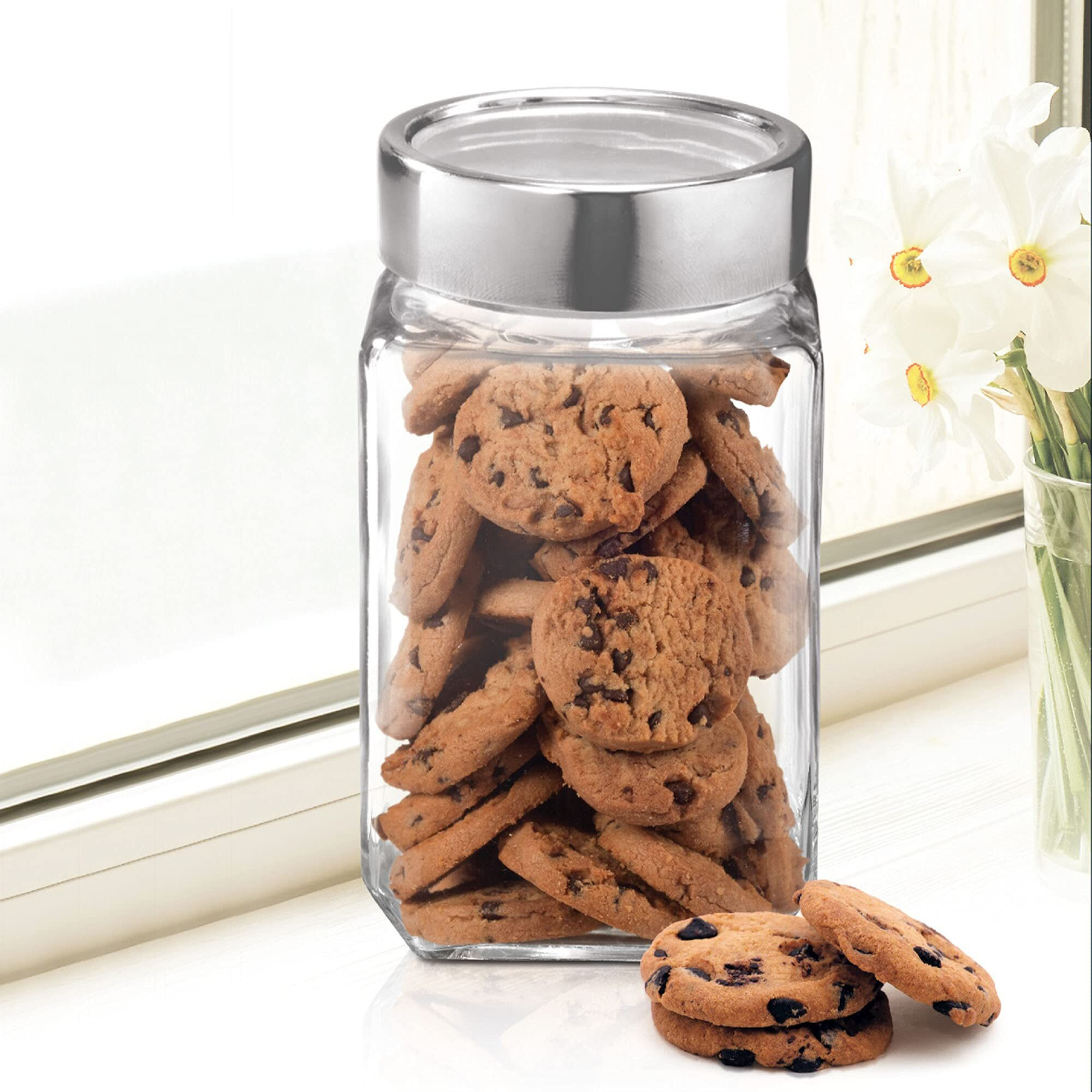Treo By Milton Cube Airtight Storage Glass Container 1000Ml Food Grade Stackable & Modular Transparent Storage Organizer Jars For Kitchen, Tea, Coffee, Sugar, Dry Fruits